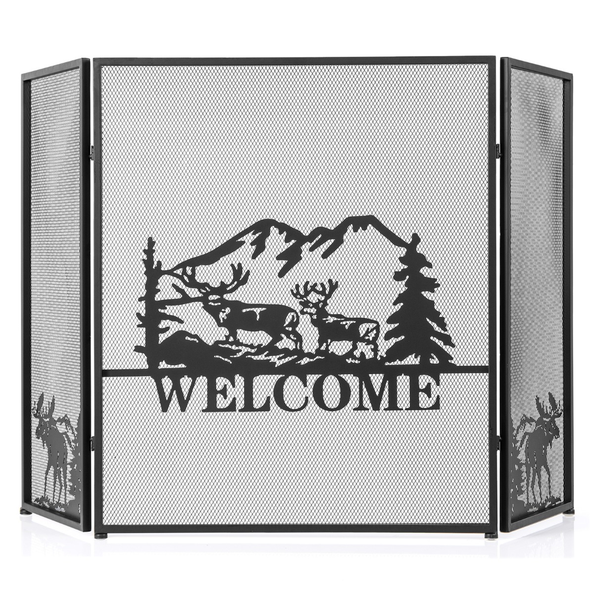 132 x 79 cm Fireplace Screen with Natural Scenery and Moose Pattern - Savings Store