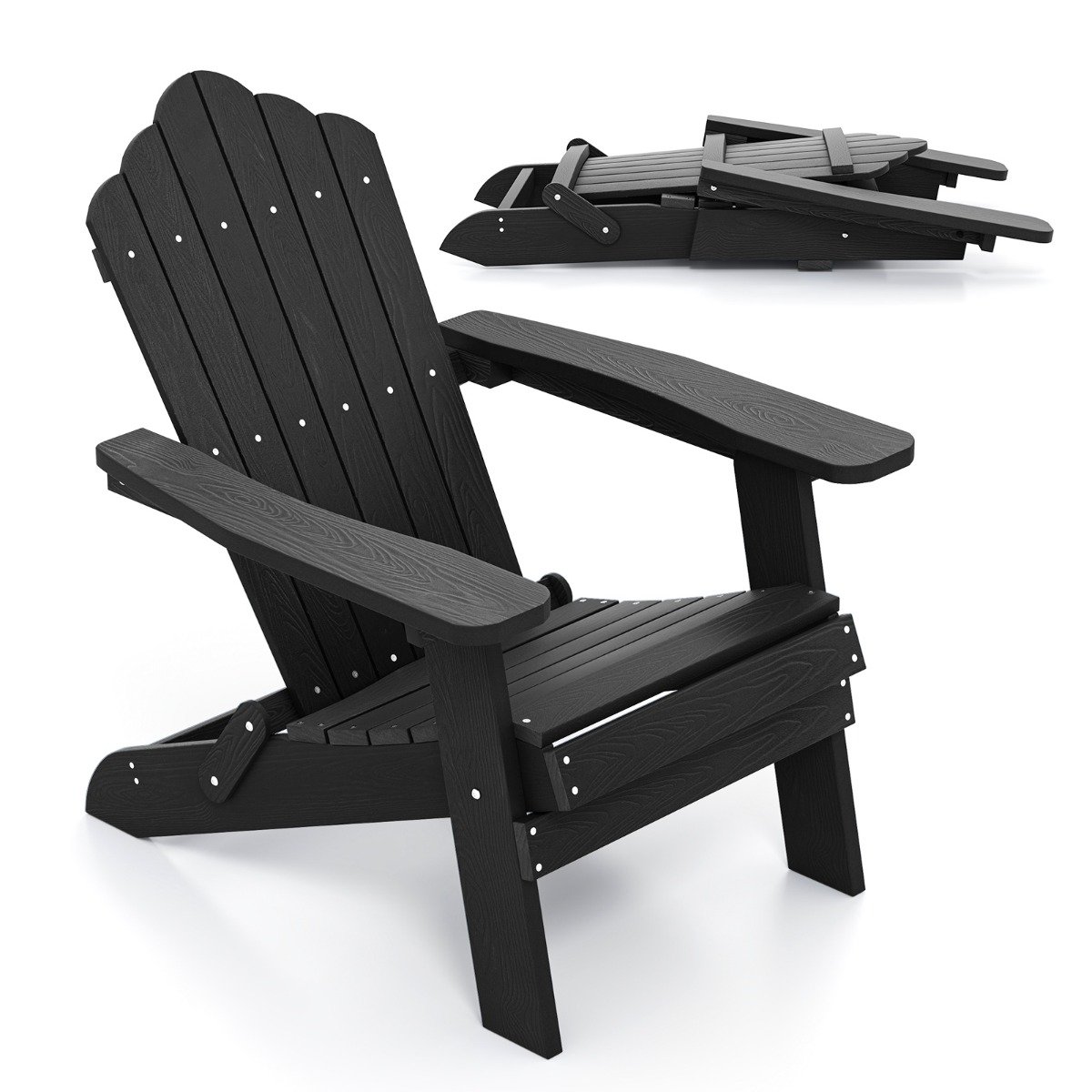 KELMORREN Folding Adirondack Chair with Wide Armrests and Inclined Backrest-Black - Savings Store