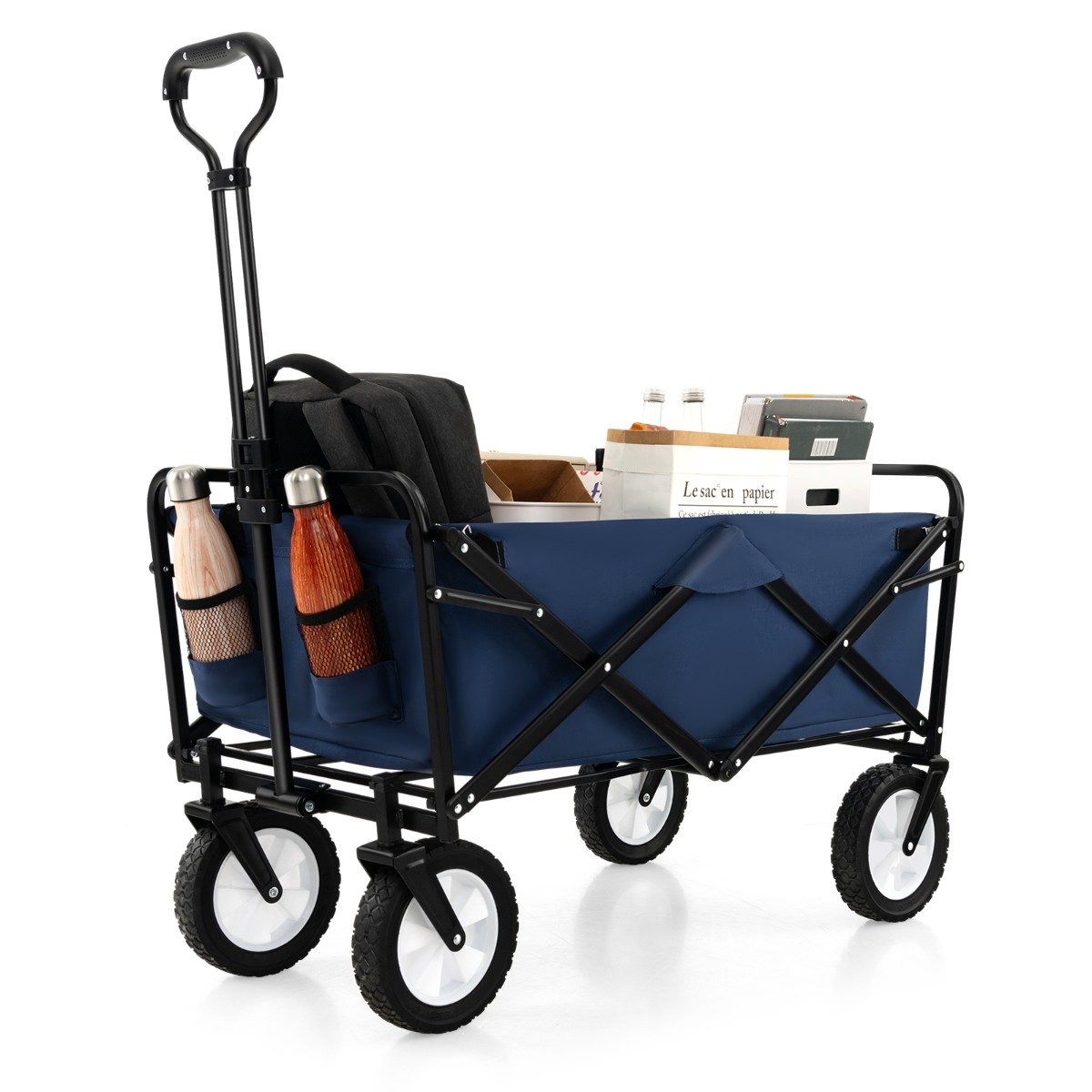 Camp Furniture - Heavy Duty Camping Garden Cart with Adjustable Handle and Drink Holders-Navy - Savings Store