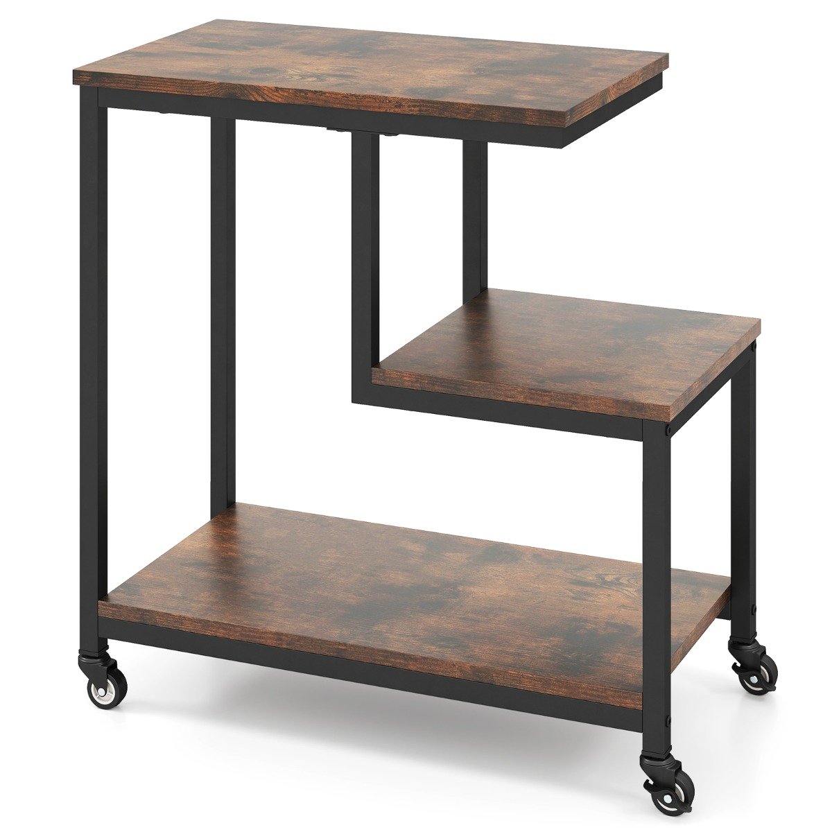 XORA 3-Tier Small Sofa Couch Side Table with Lockable Casters for Living Room-Brown - Savings Store