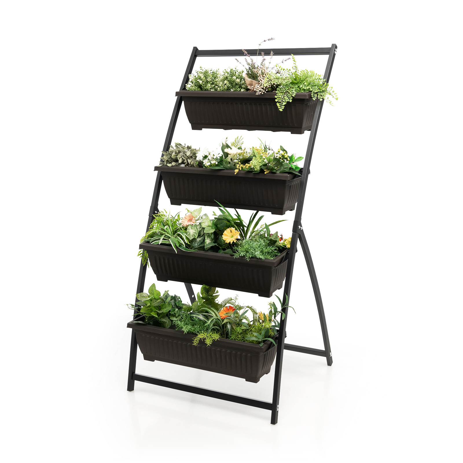 163cm 4-Tier Vertical Garden Planter with 4 Container Boxes and Drainage Holes - Savings Store