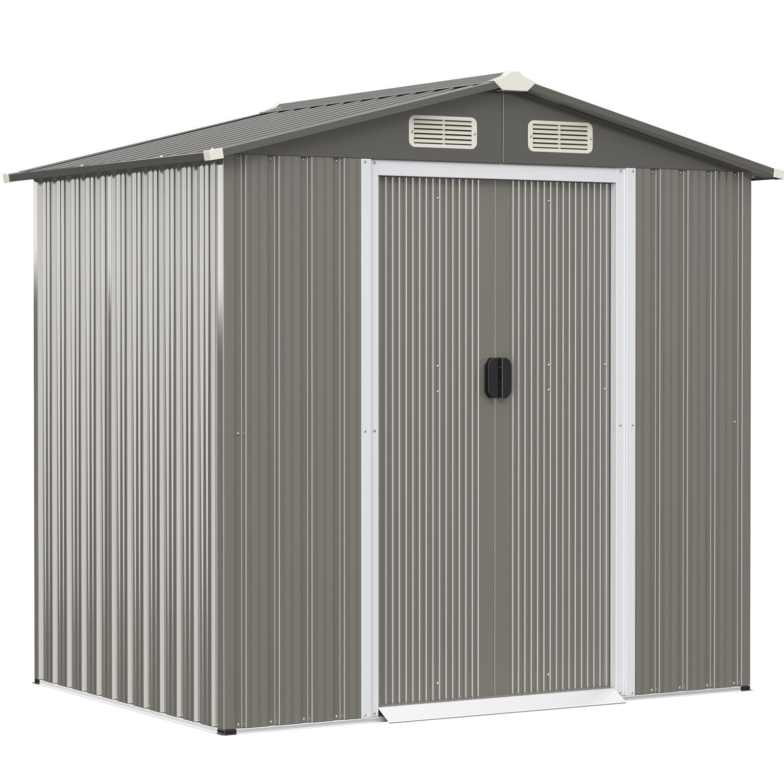 6 x 4 Feet Outdoor Metal Storage Shed with Ventilation Sliding Doors-Light Grey - Savings Store