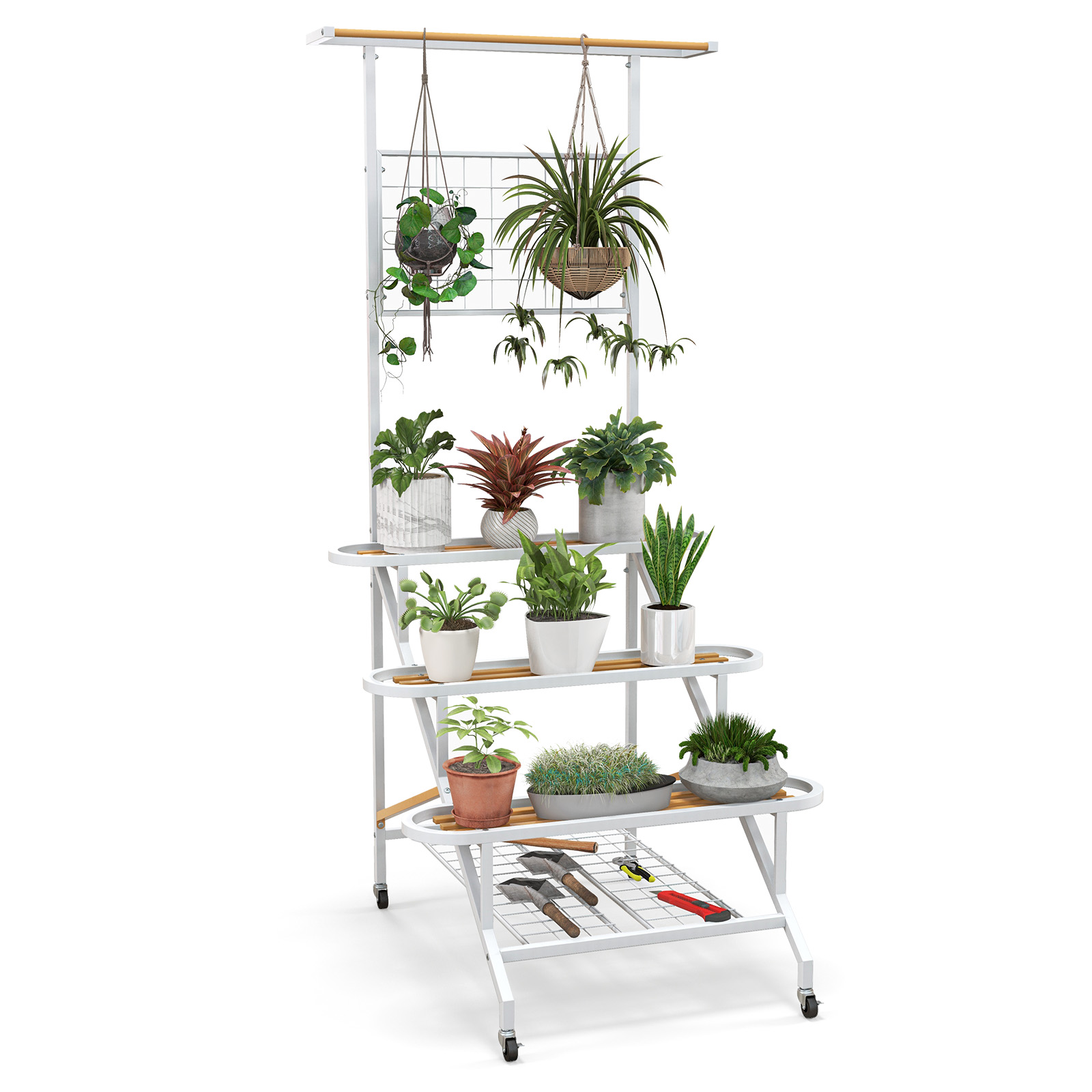 4-Tier Hanging Plant Stand with Hanging Bar and Trellis - Savings Store