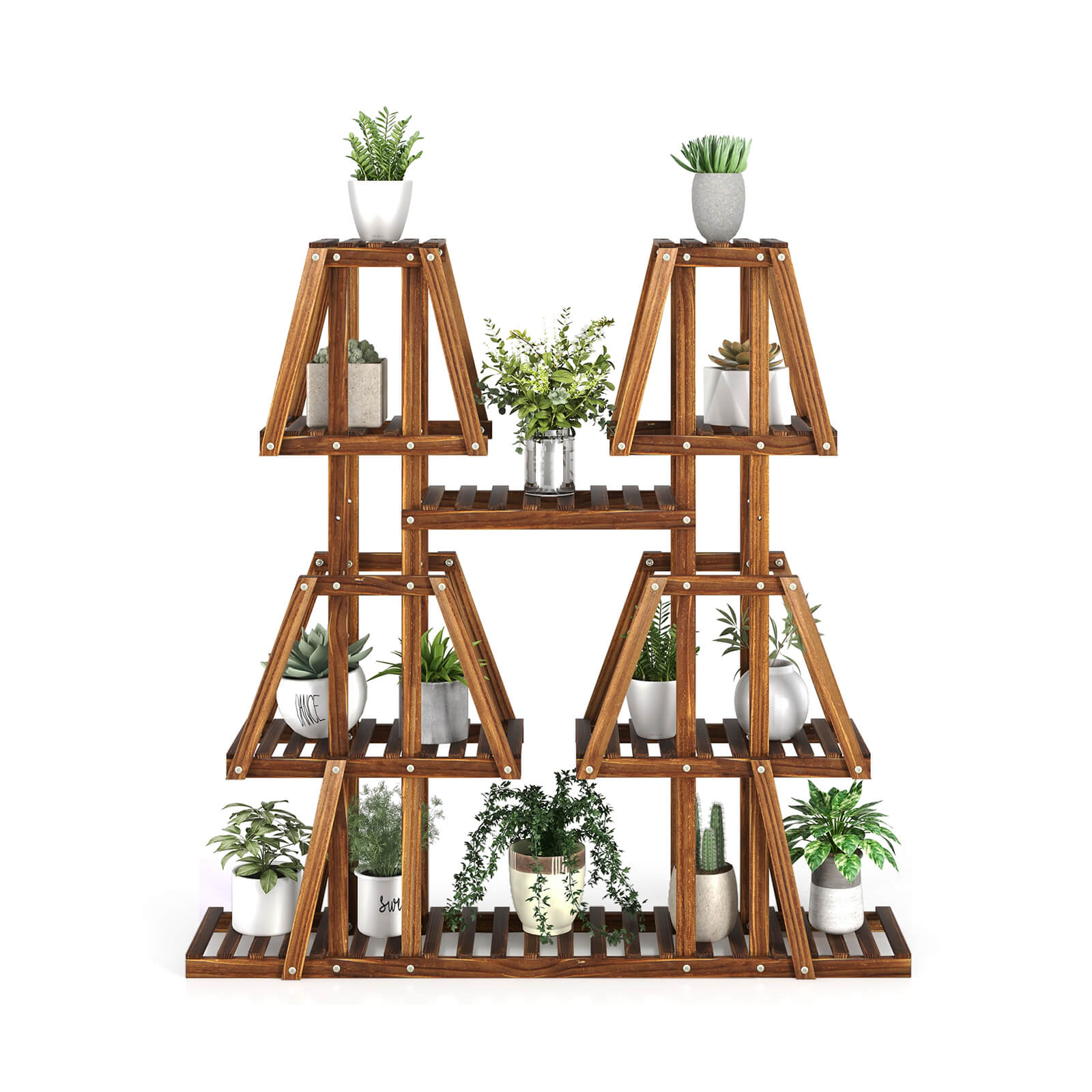 114 cm Tall Wood Plant Stand 5-Tier 10 Potted Plant Holder Rack - Savings Store