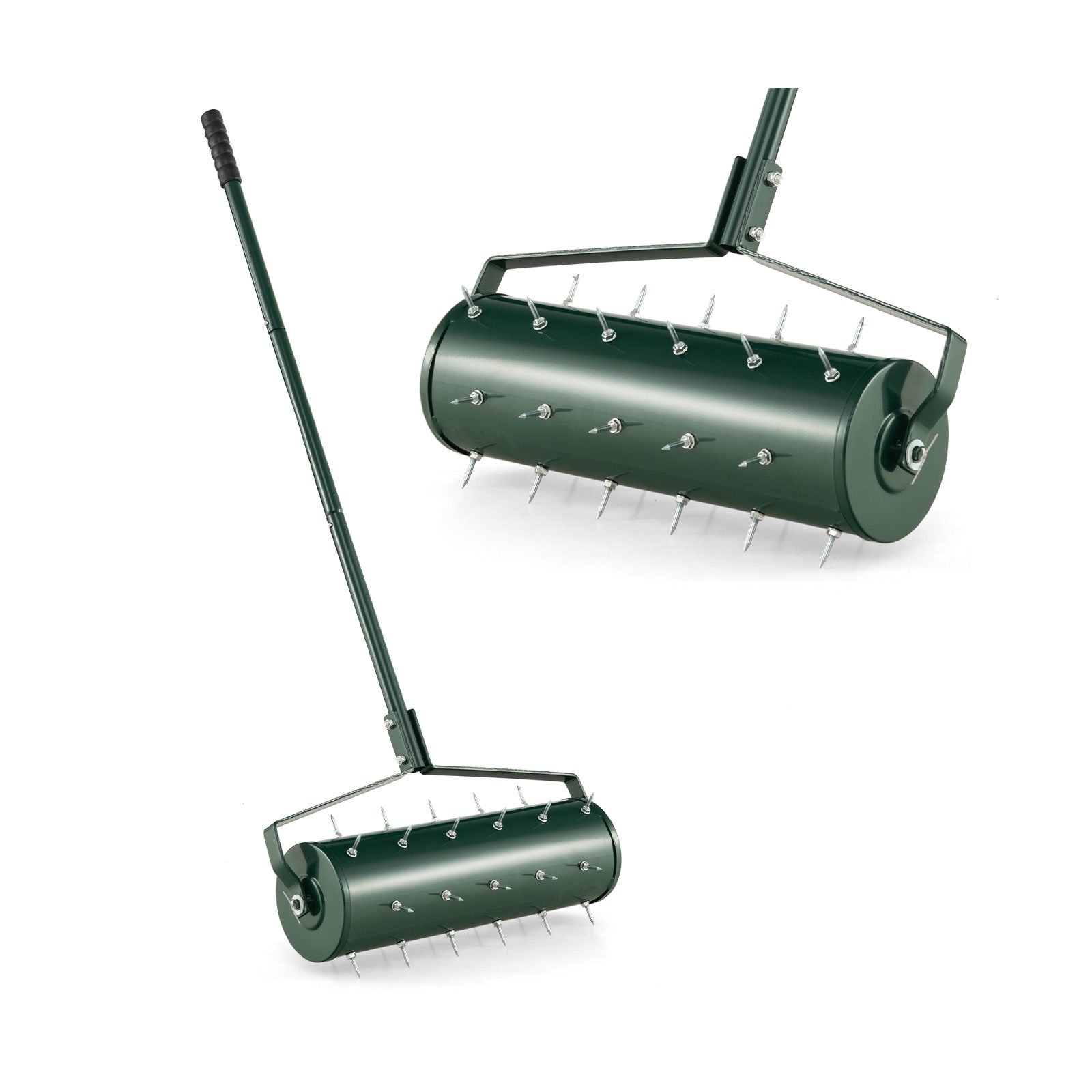 TYVIRE 53cm Manual Lawn Aerator with 130cm Detachable Handle and Tine Spikes for Soil Loosening-Green - Savings Store