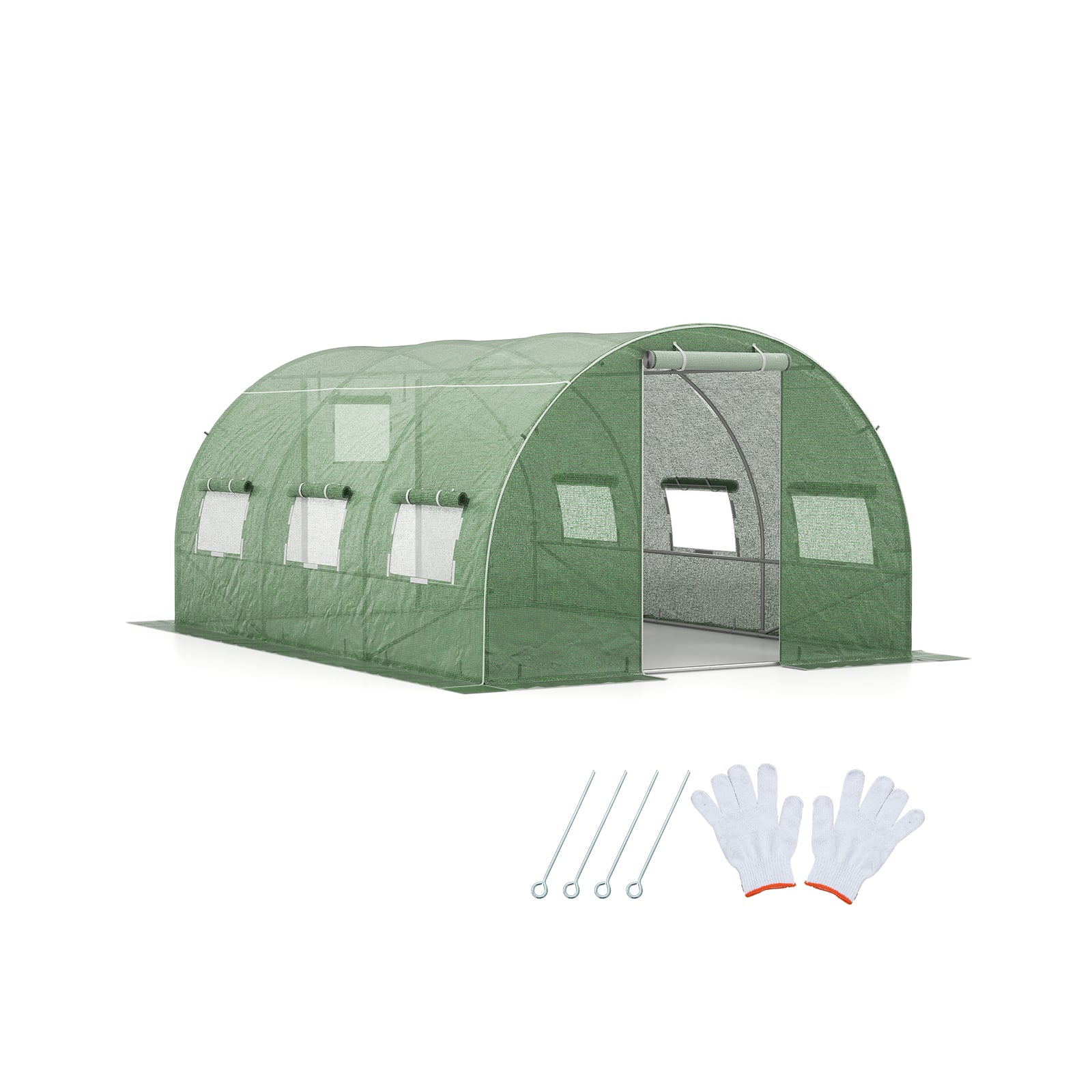 400 x 300 x 200 cm Outdoor Walk-in Tunnel Greenhouse 8 Roll-up Windows-Green - Savings Store