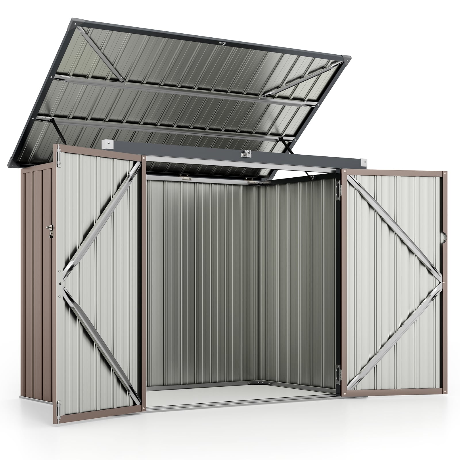 Outdoor Trash Can Storage Shed with Double Openings-Dark Grey - Savings Store