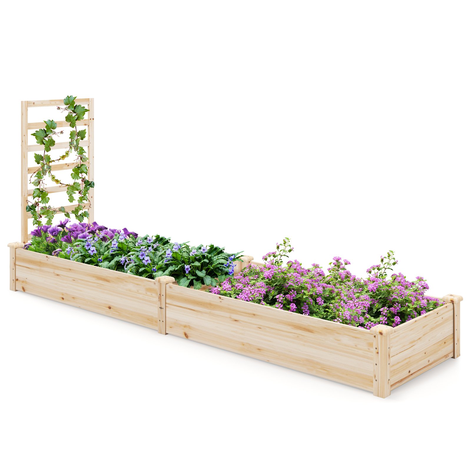 Raised Garden Bed with Planter Box and Trellis-Natural - Savings Store