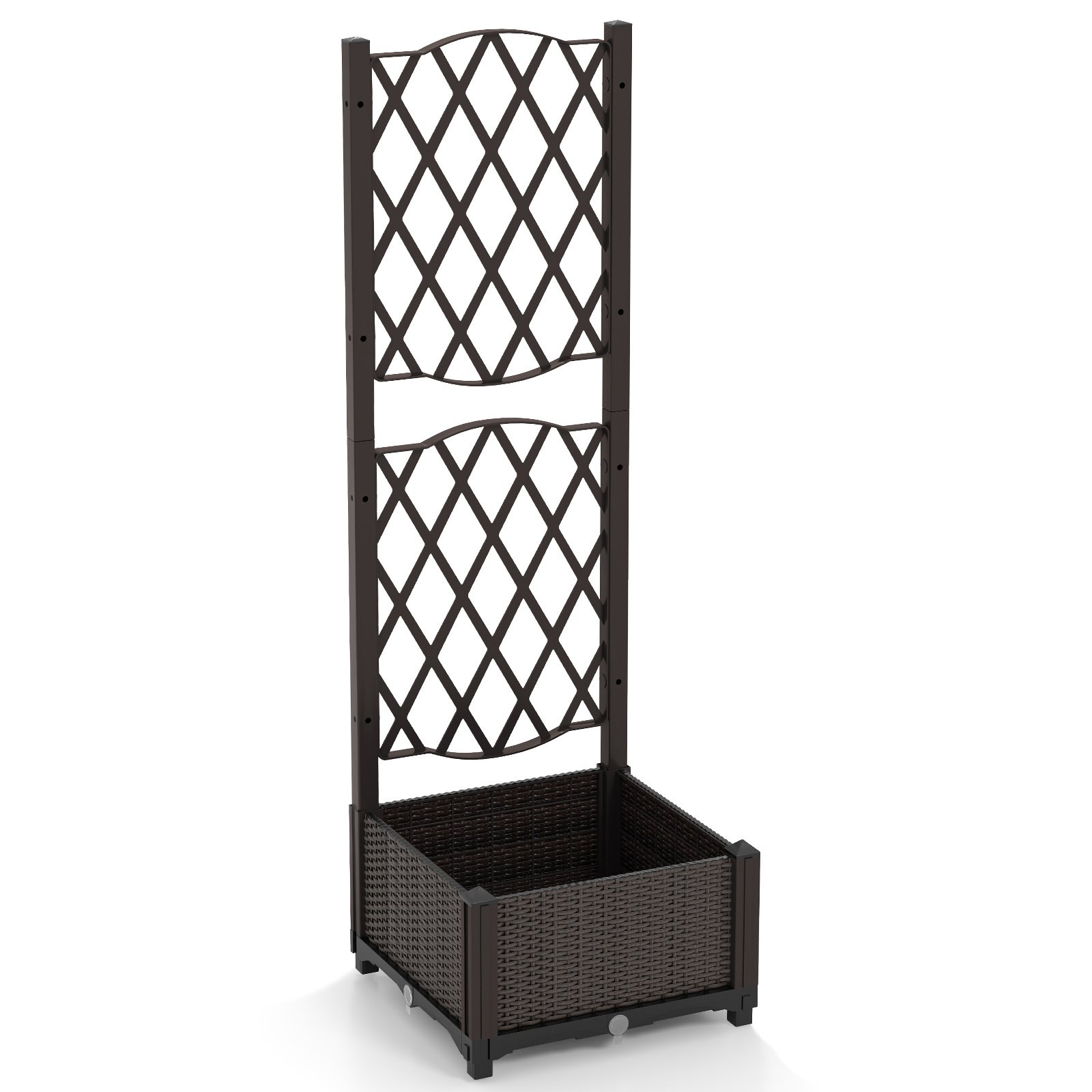 Raised Garden Bed with Trellis and Self-Watering System-Brown - Savings Store