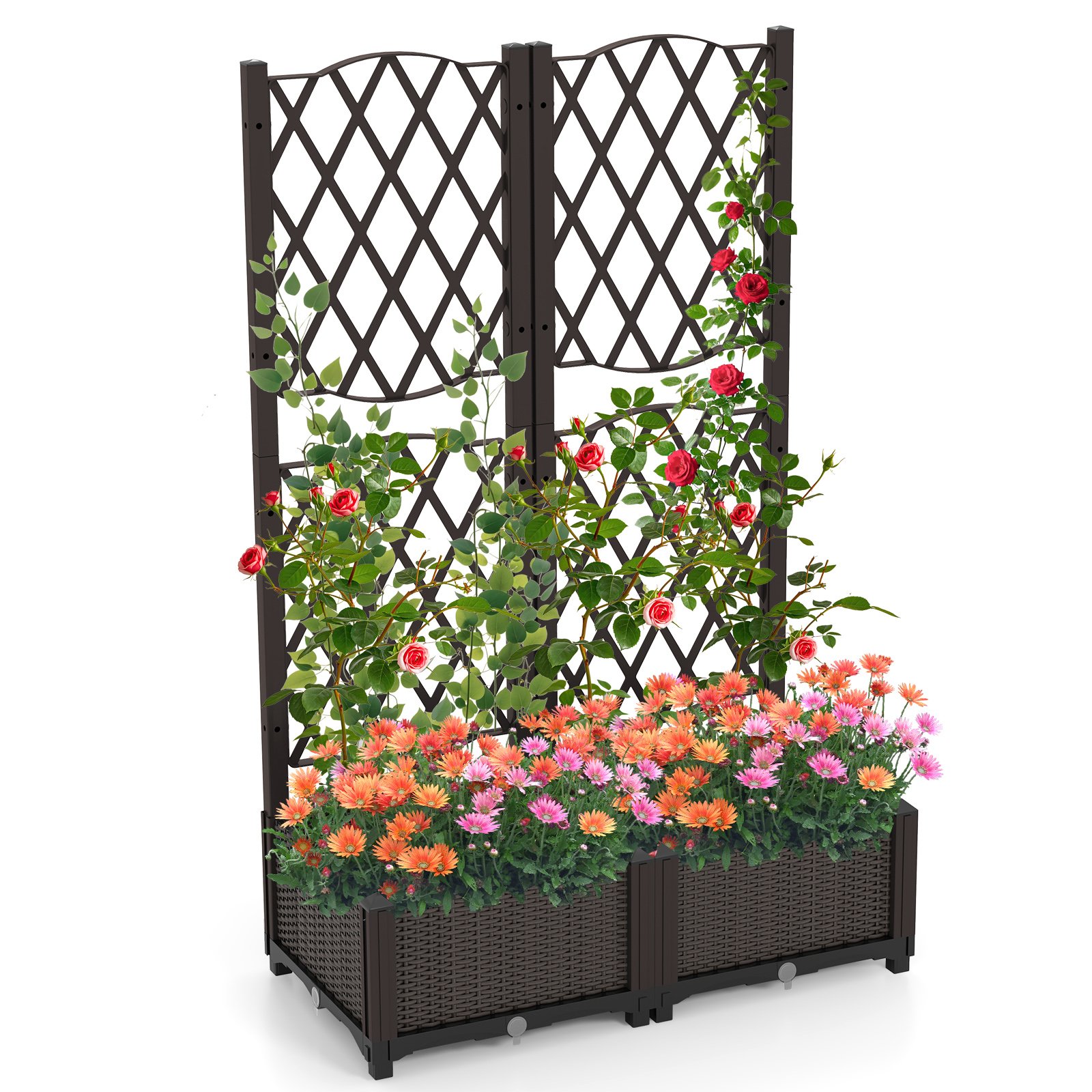Double Box Outdoor Planter with Self Watering System-Brown - Savings Store
