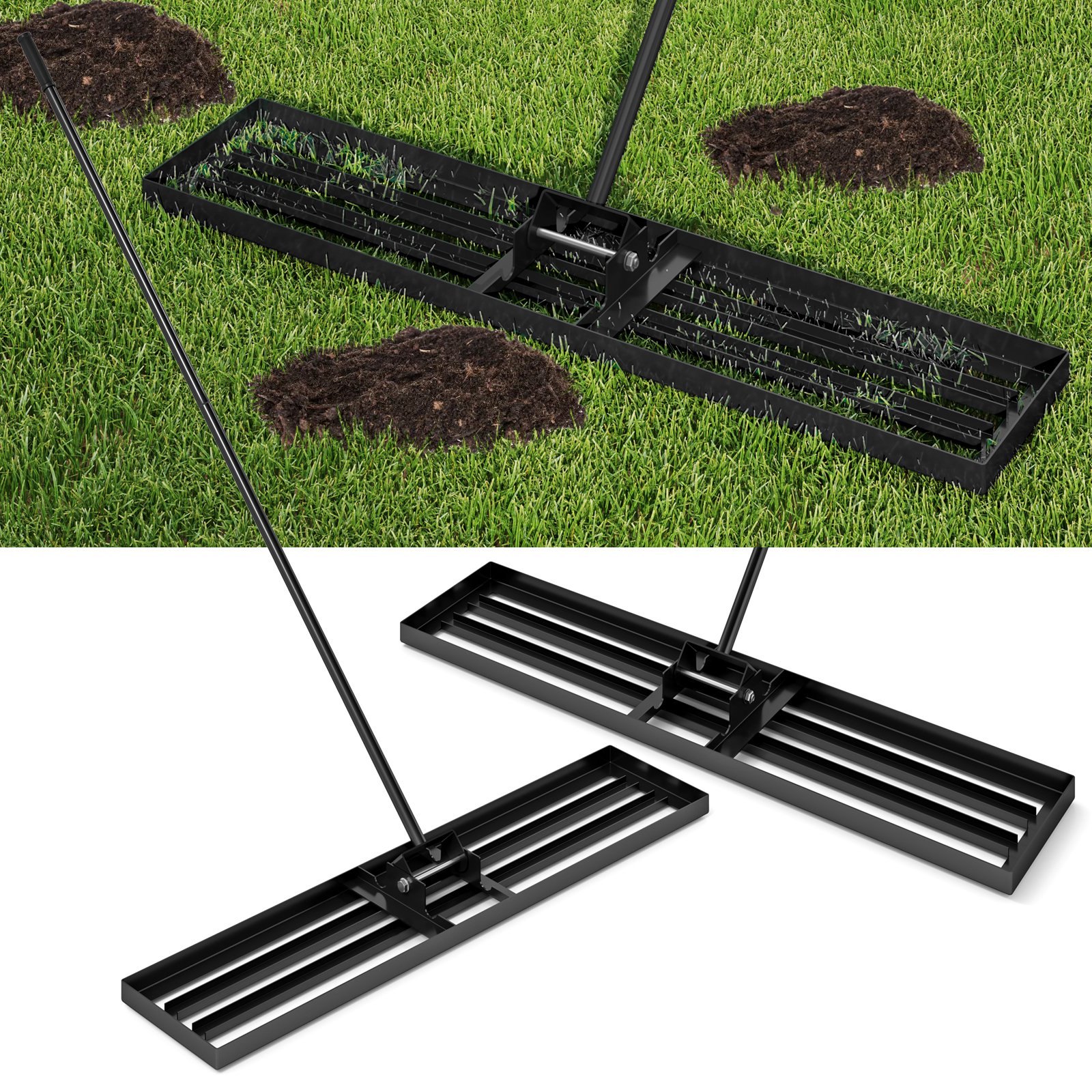 COMO Lawn Leveling Rak with Ergonomic Handle-117 x 25 cm-Black - Savings Store