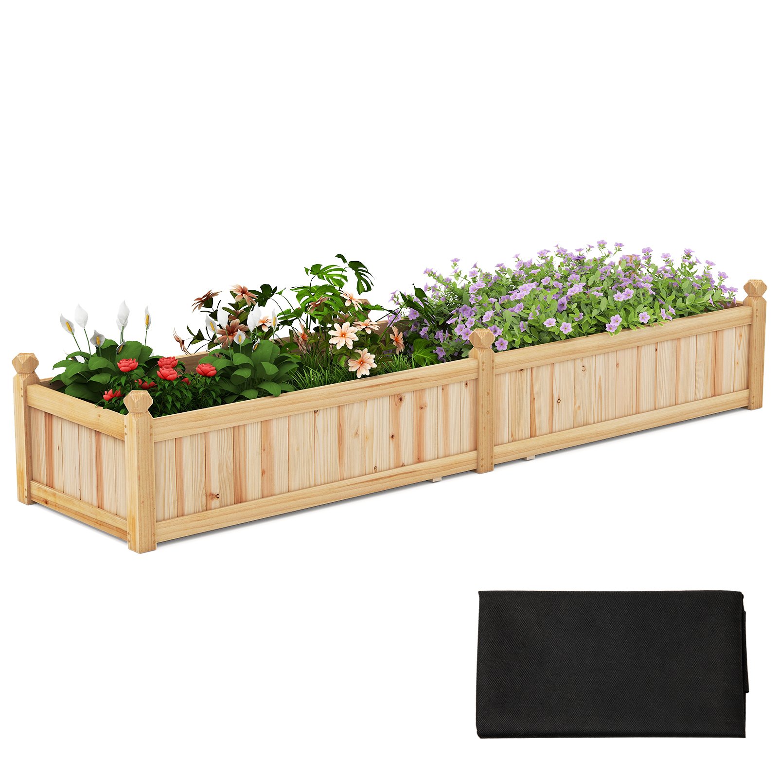 FIELSI Wood Raised Garden Bed with Divider and Drainage System-Natural - Savings Store