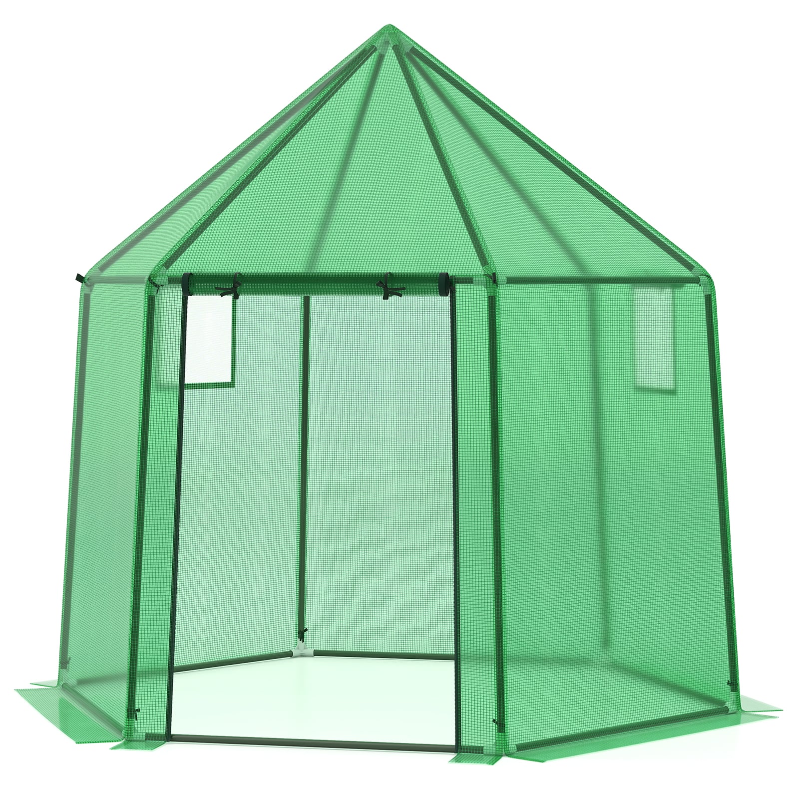 Portable Walk-in Greenhouse with PE Cover and Rustproof Metal Frame-Green - Savings Store