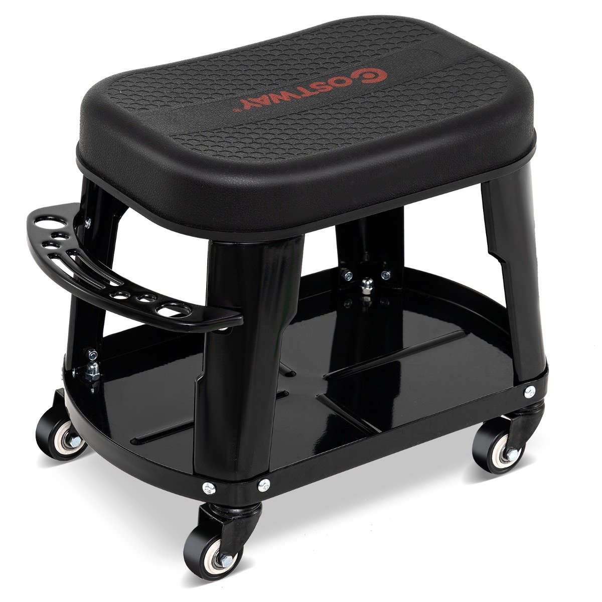 ULAL Garage Rolling Stool with Equipment Tray and Tool Holder-Black - Savings Store
