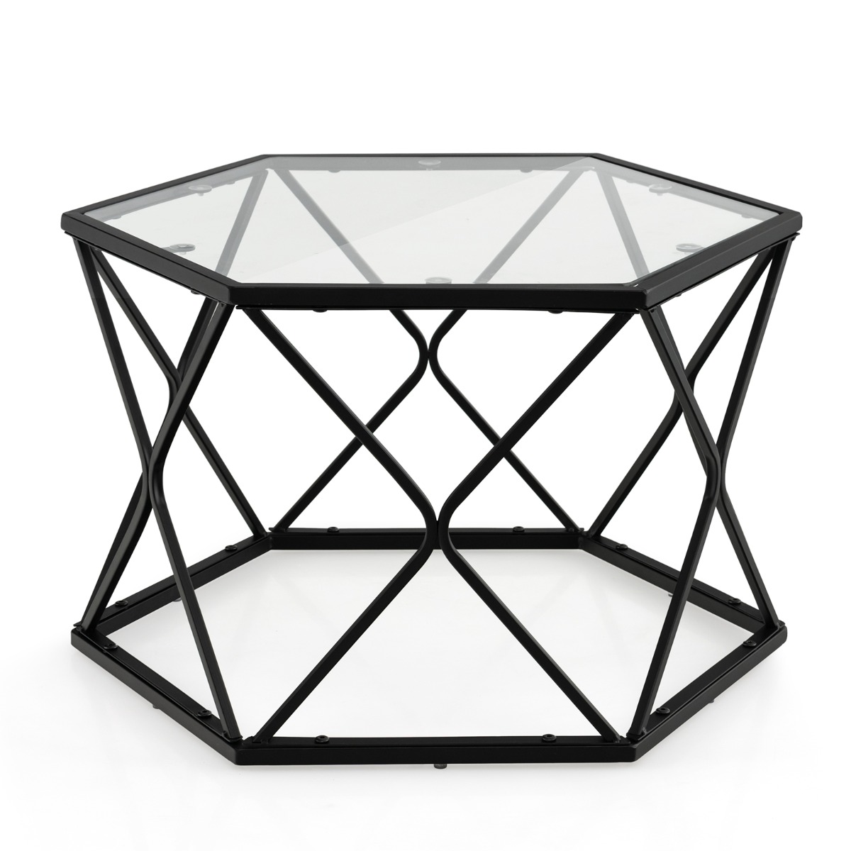 Coffee Table - Modern Accent Geometric Glass Coffee Table with Solid Metal Frame-Black - Savings Store