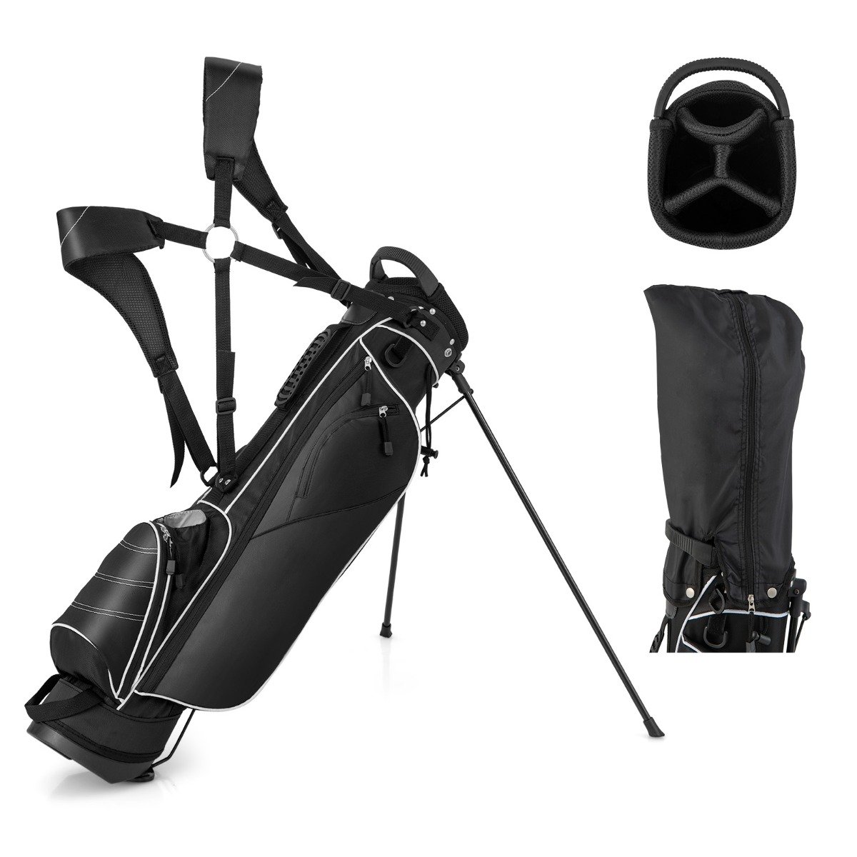 Golf - Golf Stand Bag with 4 Way Dividers-Black - Savings Store