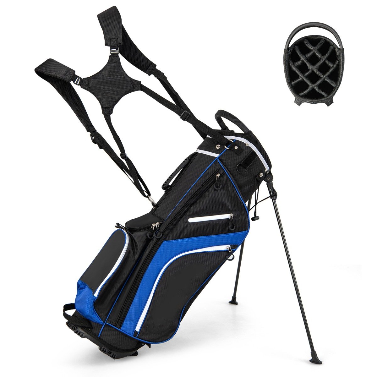 OVMYA Golf Stand Bag wIth 14 Way Top Dividers 6 Pockets Cooler Bag Dual Strap and Rain Hood-Blue - Savings Store