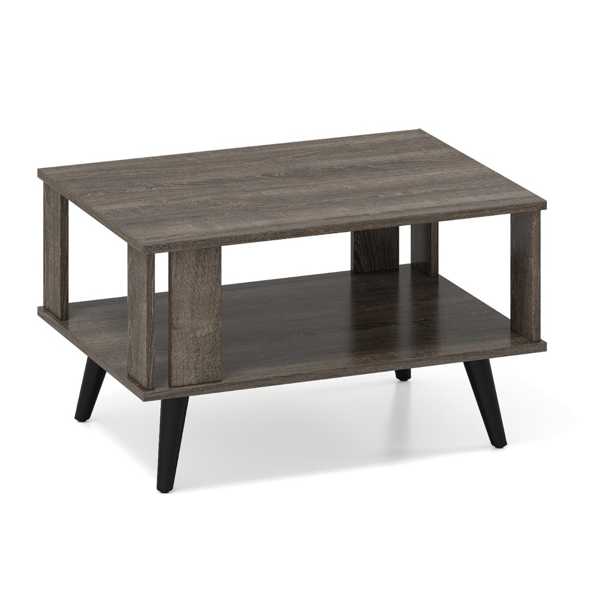 Wooden Industrial Coffee Table with Storage Shelf for Home Office-Grey - Savings Store