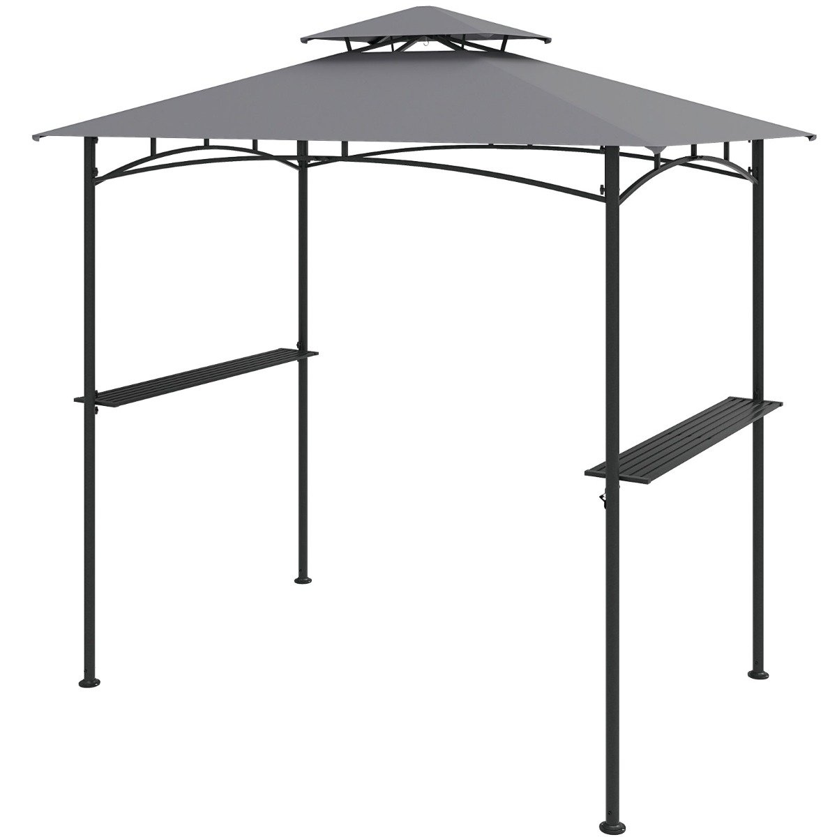 242 x 150 cm Grill Gazebo with 2 Shelves and 6 Hooks-Grey - Savings Store