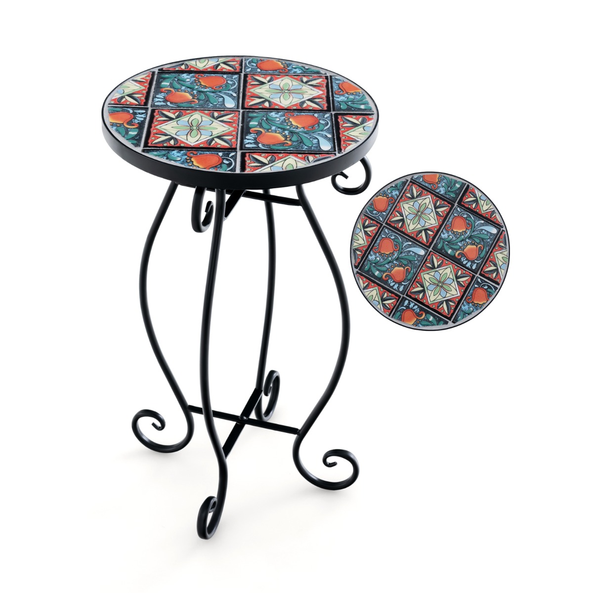 Outdoor Mosaic Round Plant Stand with Ceramic Tile Top - Savings Store