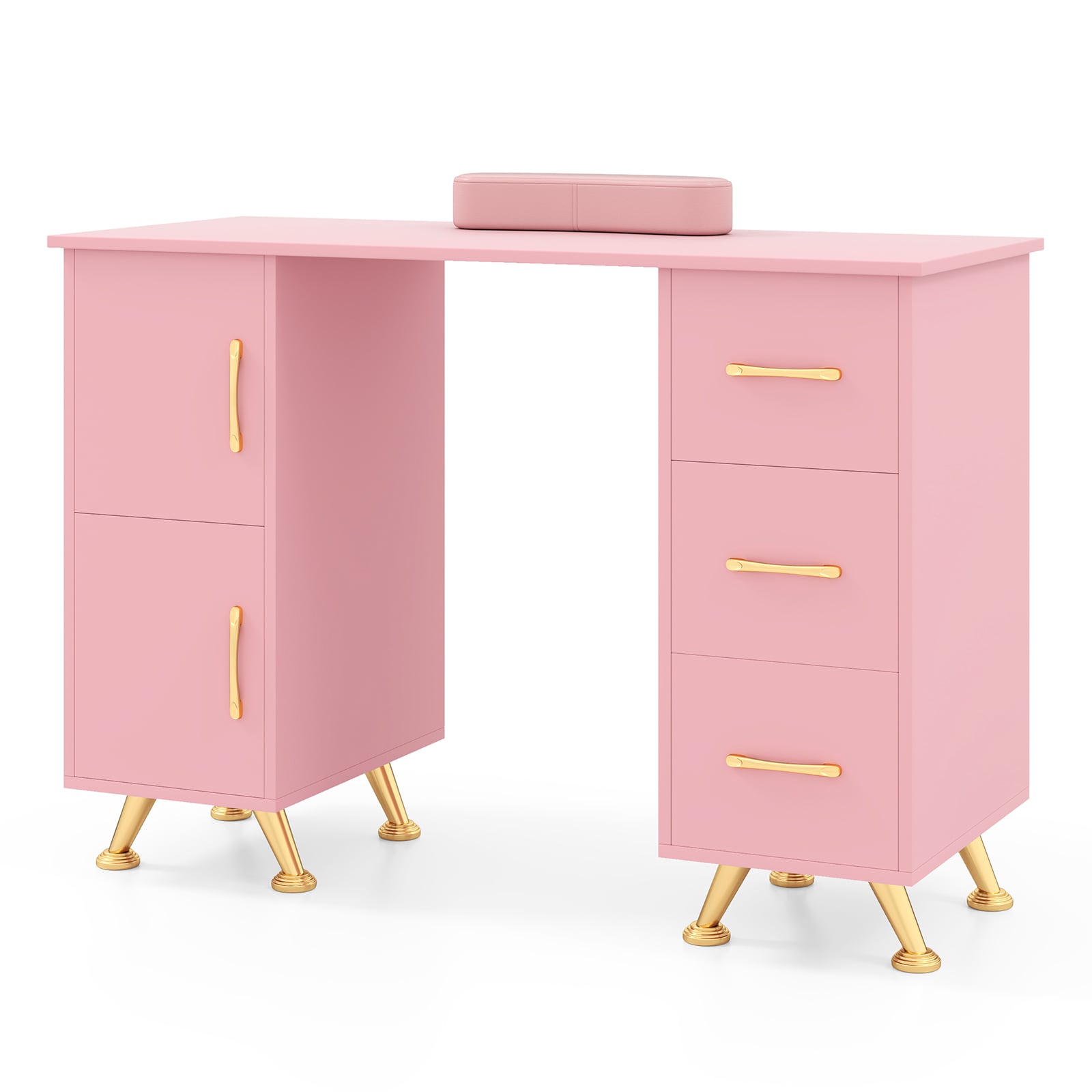 BRENDRIX Manicure Table with 8 Metal Legs and Wrist Pad-Pink - Savings Store