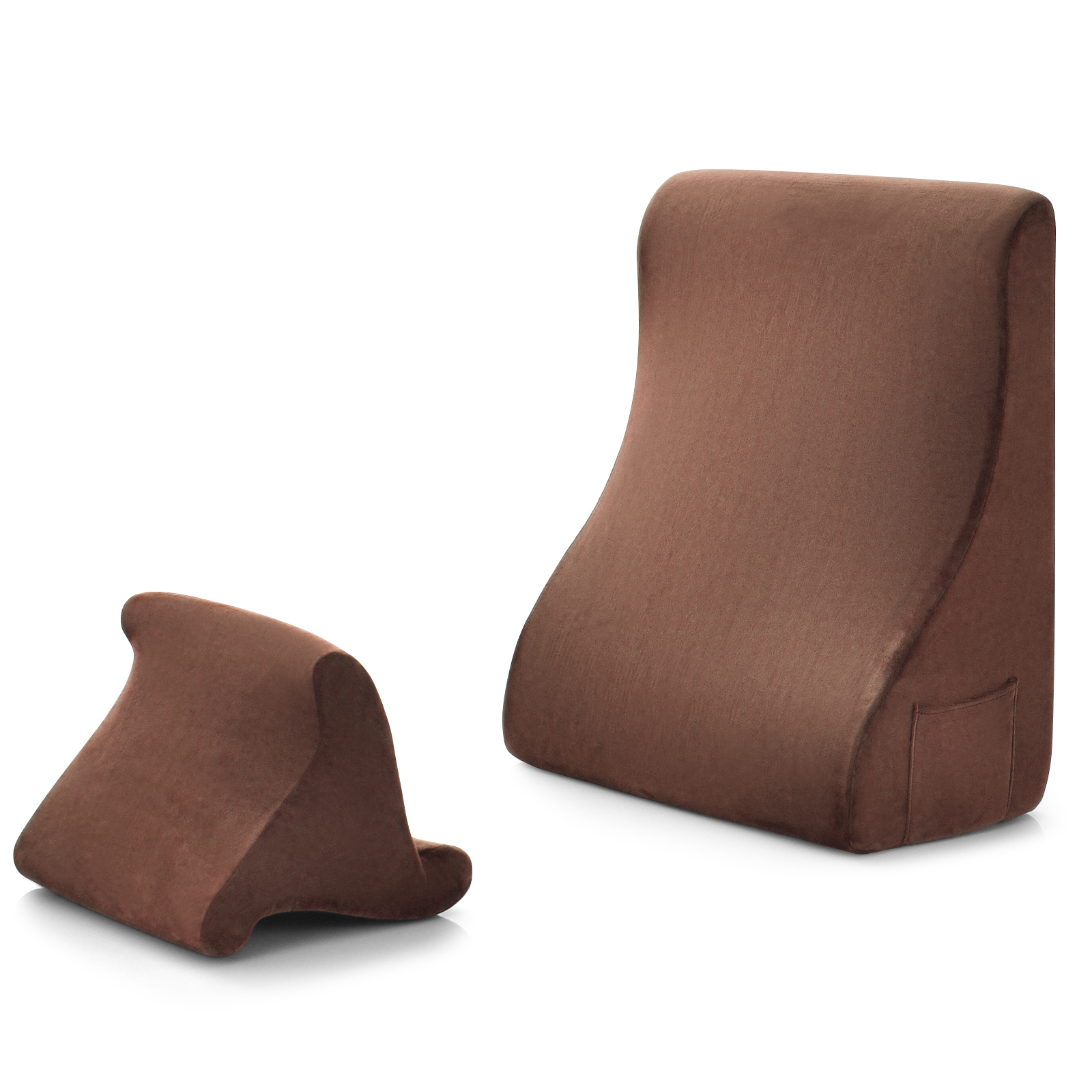 Wedge Pillow Set with Tablet Pillow Stand and SidePockets-Brown - Savings Store