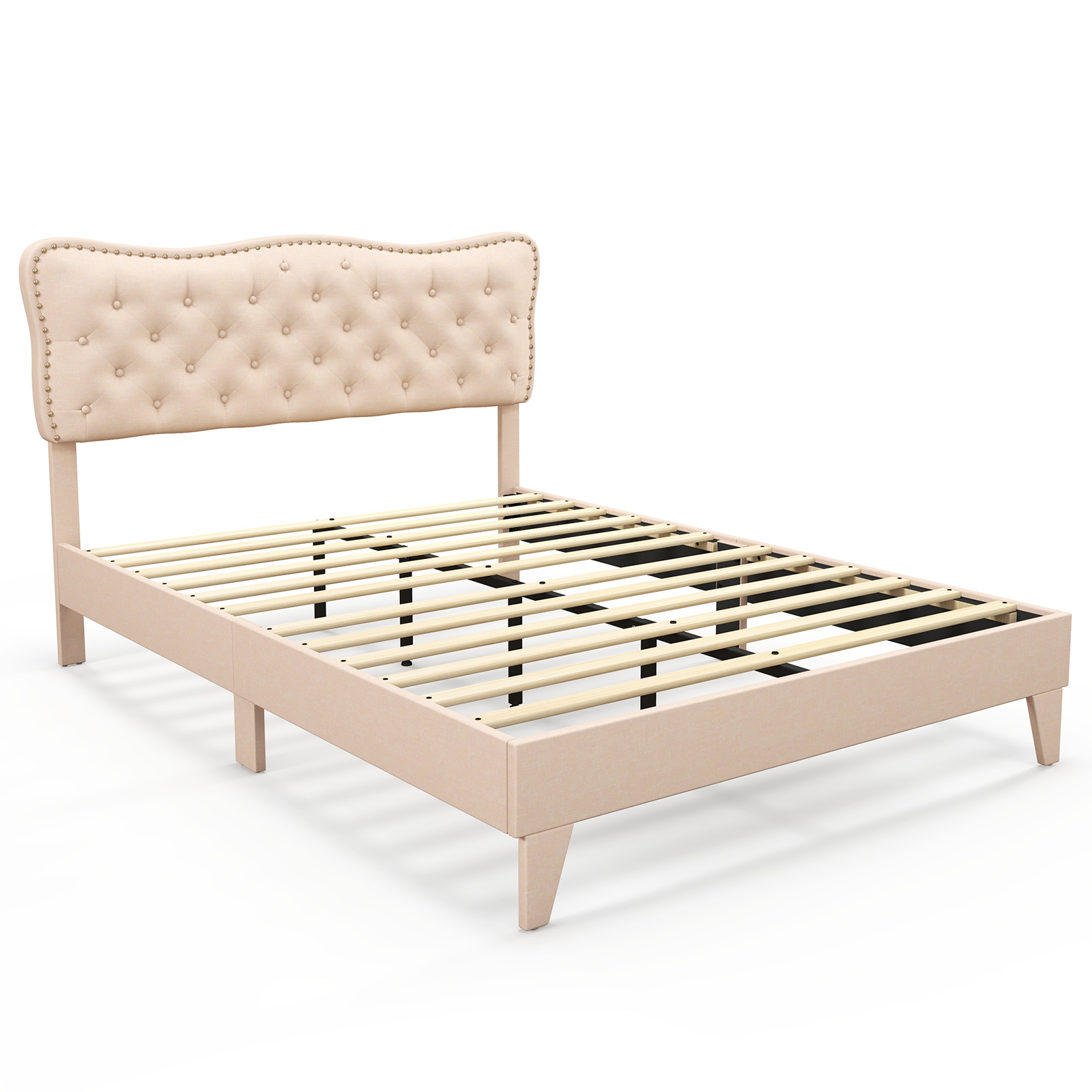 Double/King Size Bed Frame with Button Tufted Headboard-King Size - Savings Store