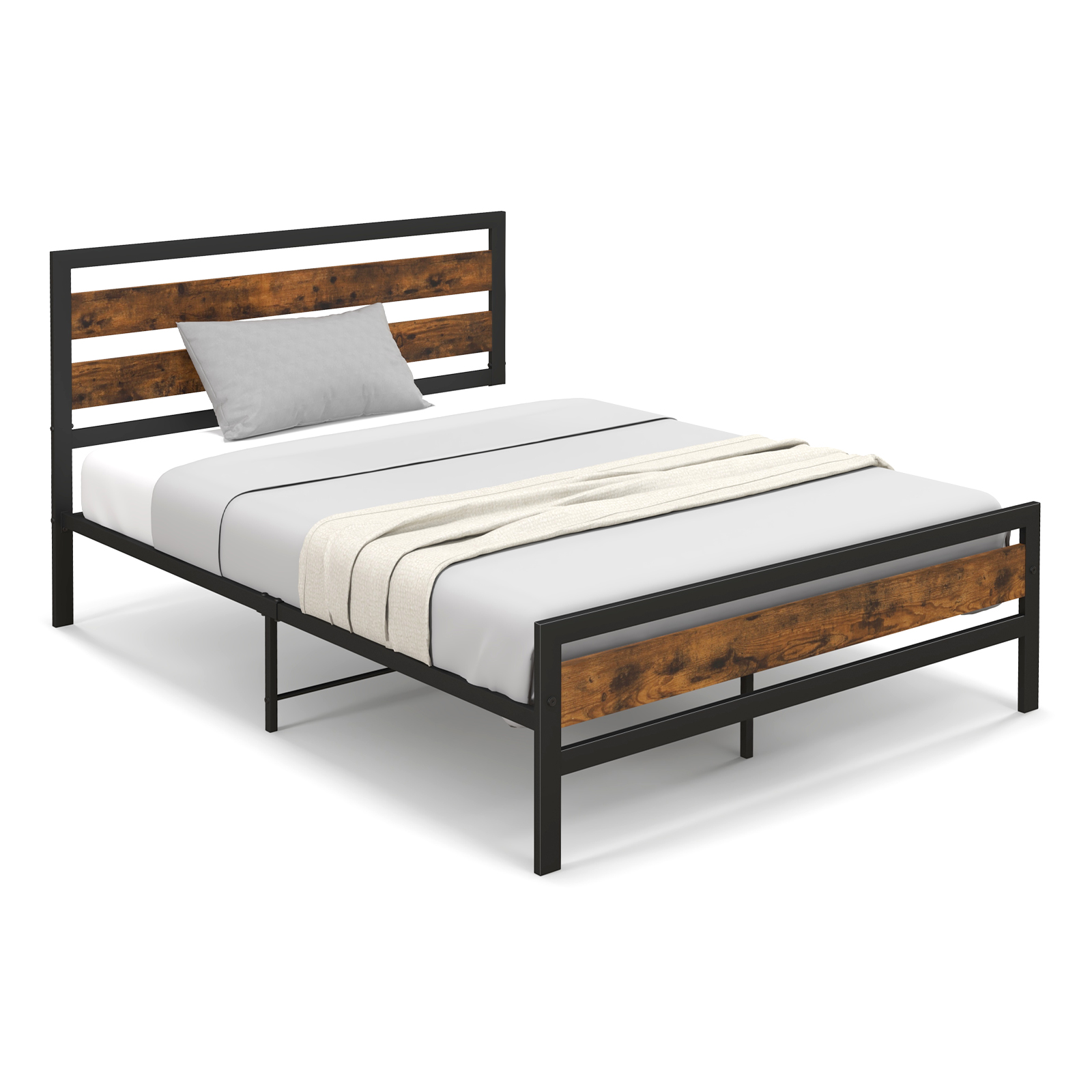 Double/King Size Bed Frame with Rustic Headboard and Footboard-Double Size - Savings Store