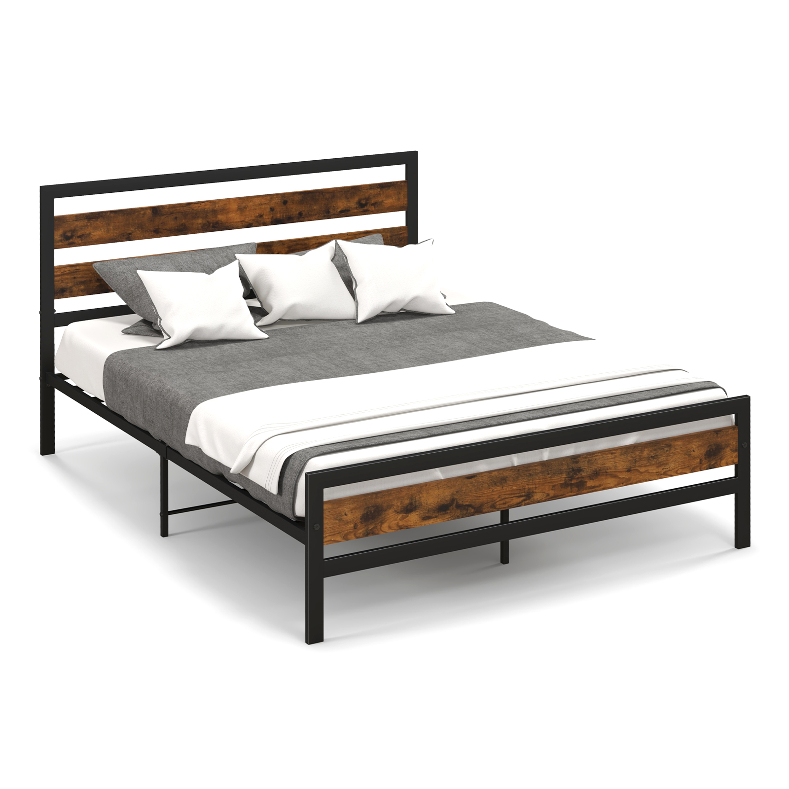 Double/King Size Bed Frame with Rustic Headboard and Footboard-King Size - Savings Store