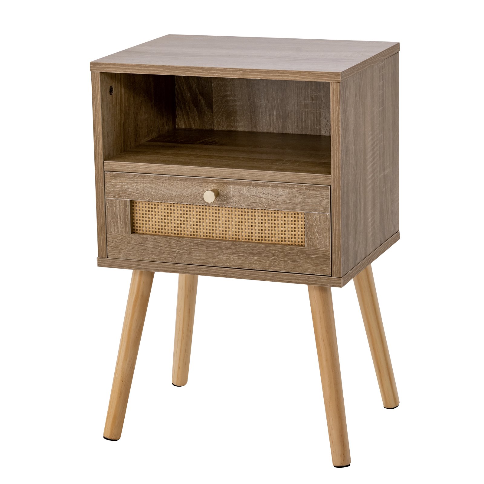 Rattan Nightstand Set of 1 with Rattan Drawer and Open Shelf-Natural - Savings Store