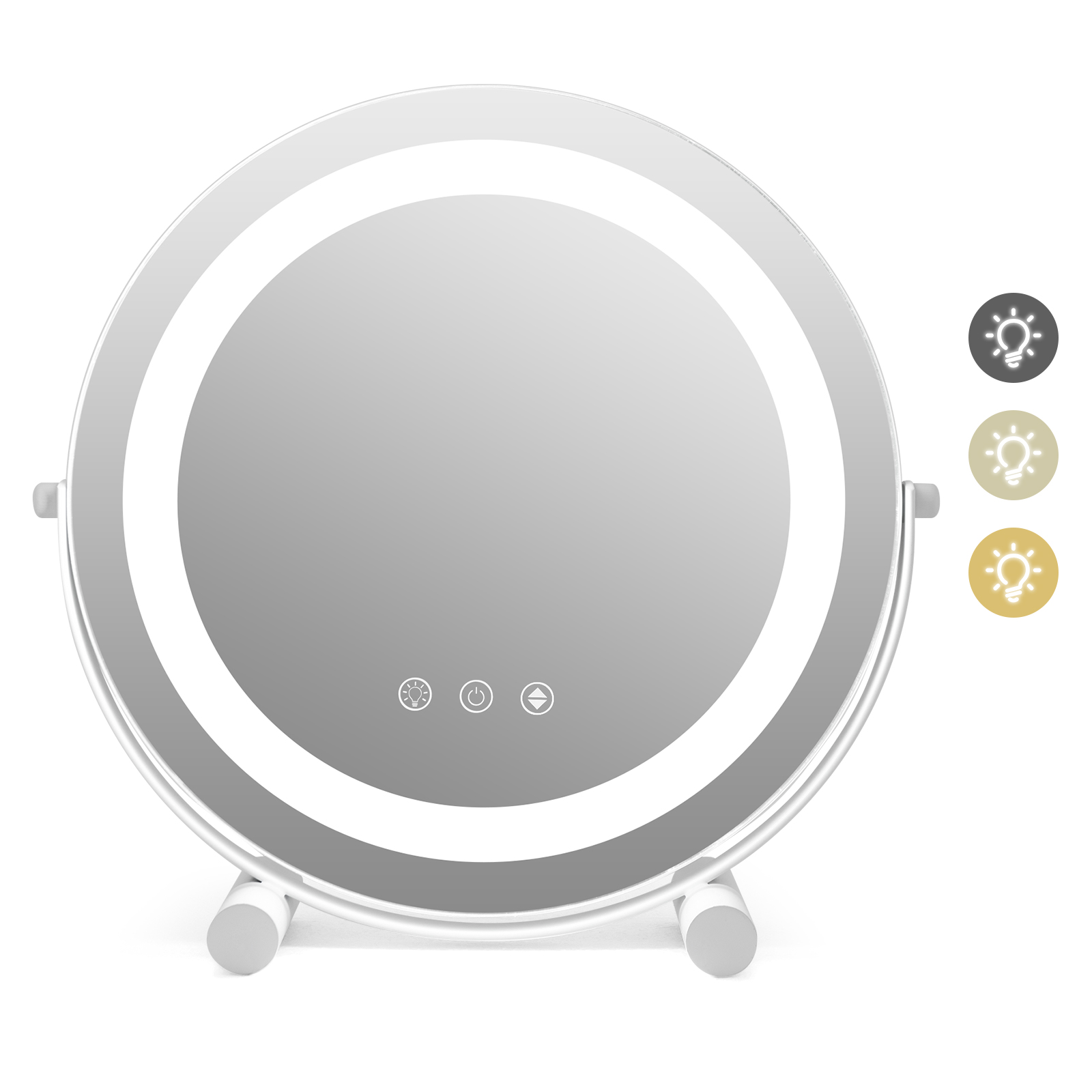 30cm LED Light Up Round Mirror with 3 Colours and Adjustable Brightness - White - Savings Store