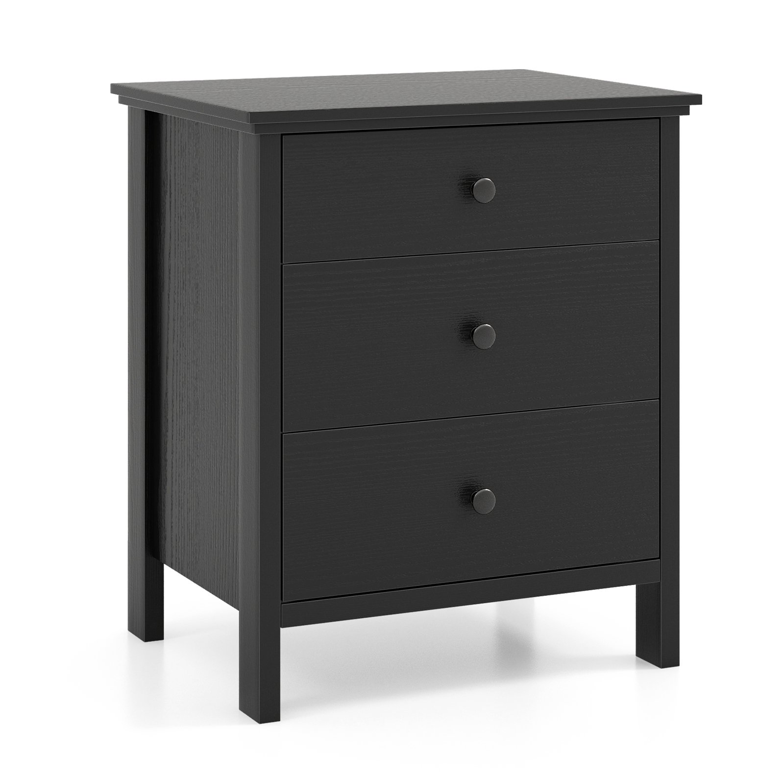 XOXOLU Nightstand with 3 Drawer for Bedroom Compact Storage Chest-Black