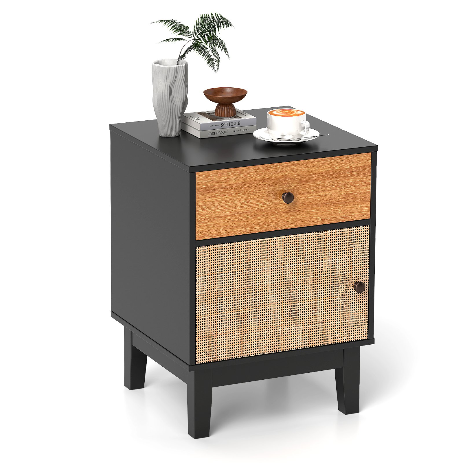 Bedside Table - BRIGHTON Nightstand Black 40cm - Savings Store