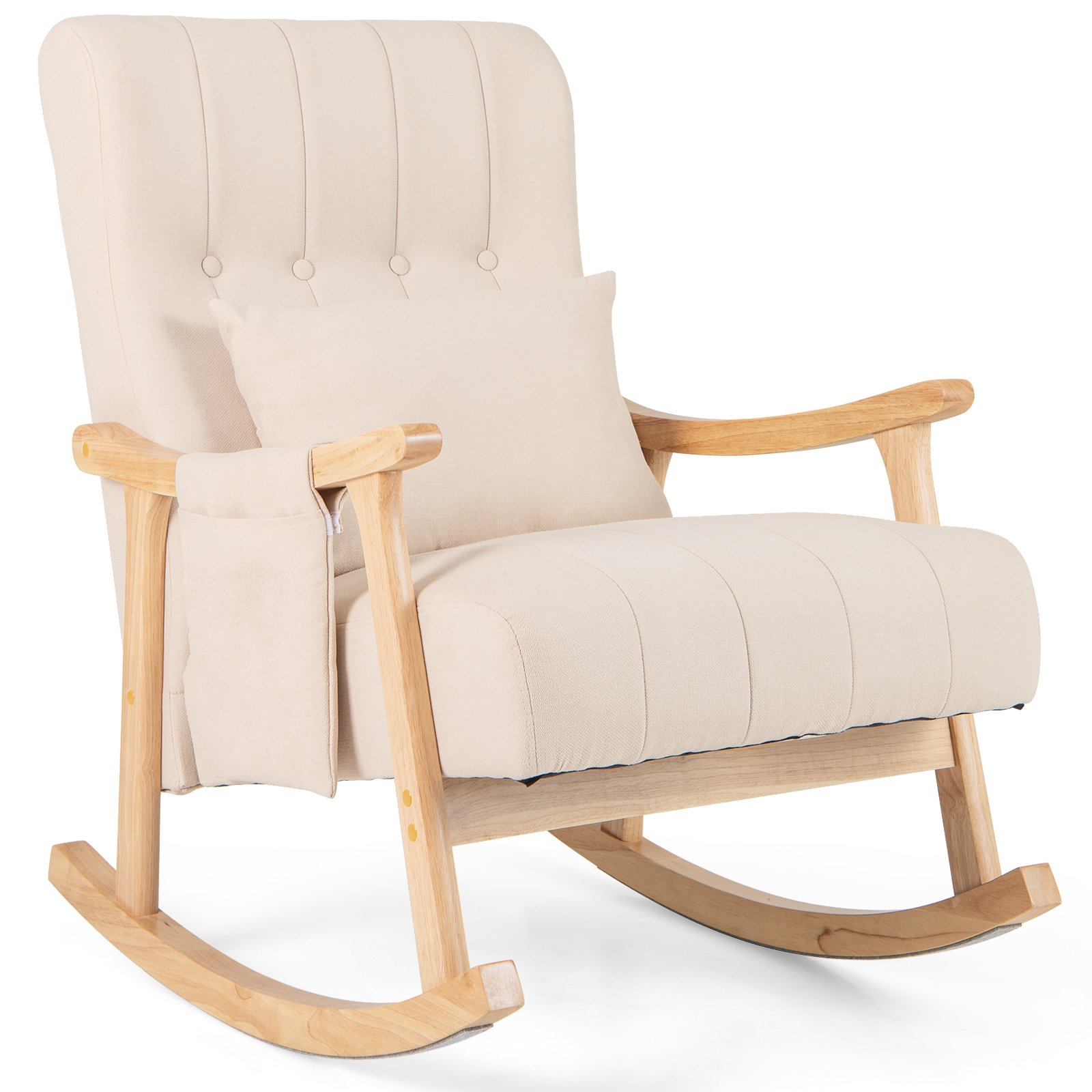 Upholstered Glider Rocker Chair with High Backrest and Cushioned Seat-Beige - Savings Store
