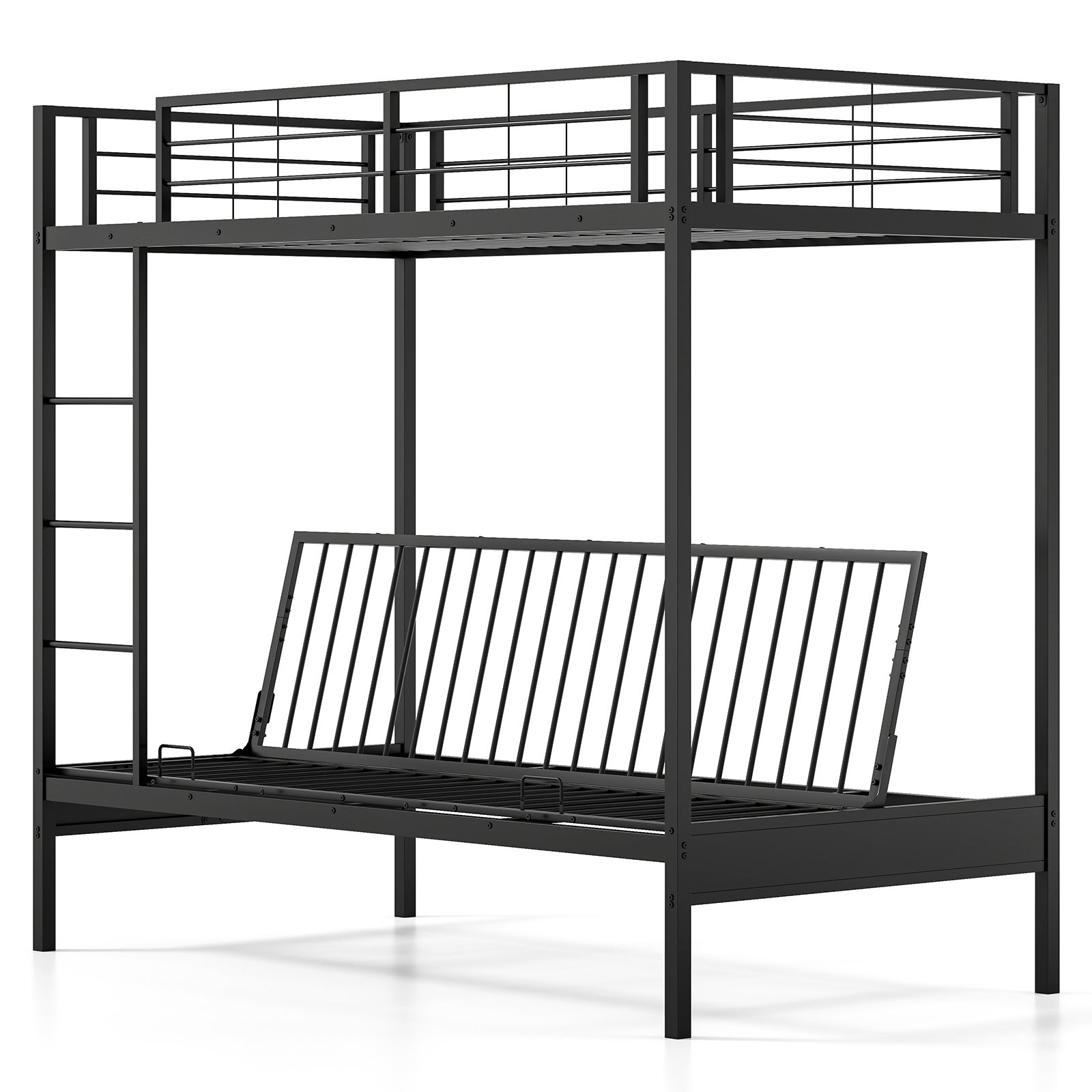 Bunk Bed - Single Over Futon Bunk Bed with Ladder and Safety Guardrails - Black - Savings Store