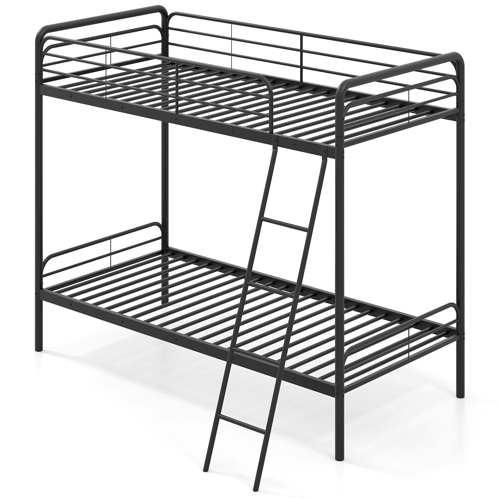 Bunk Bed - Single Bunk Bed with Ladder and Full-length Guardrails for Teens Adults - Black - Savings Store