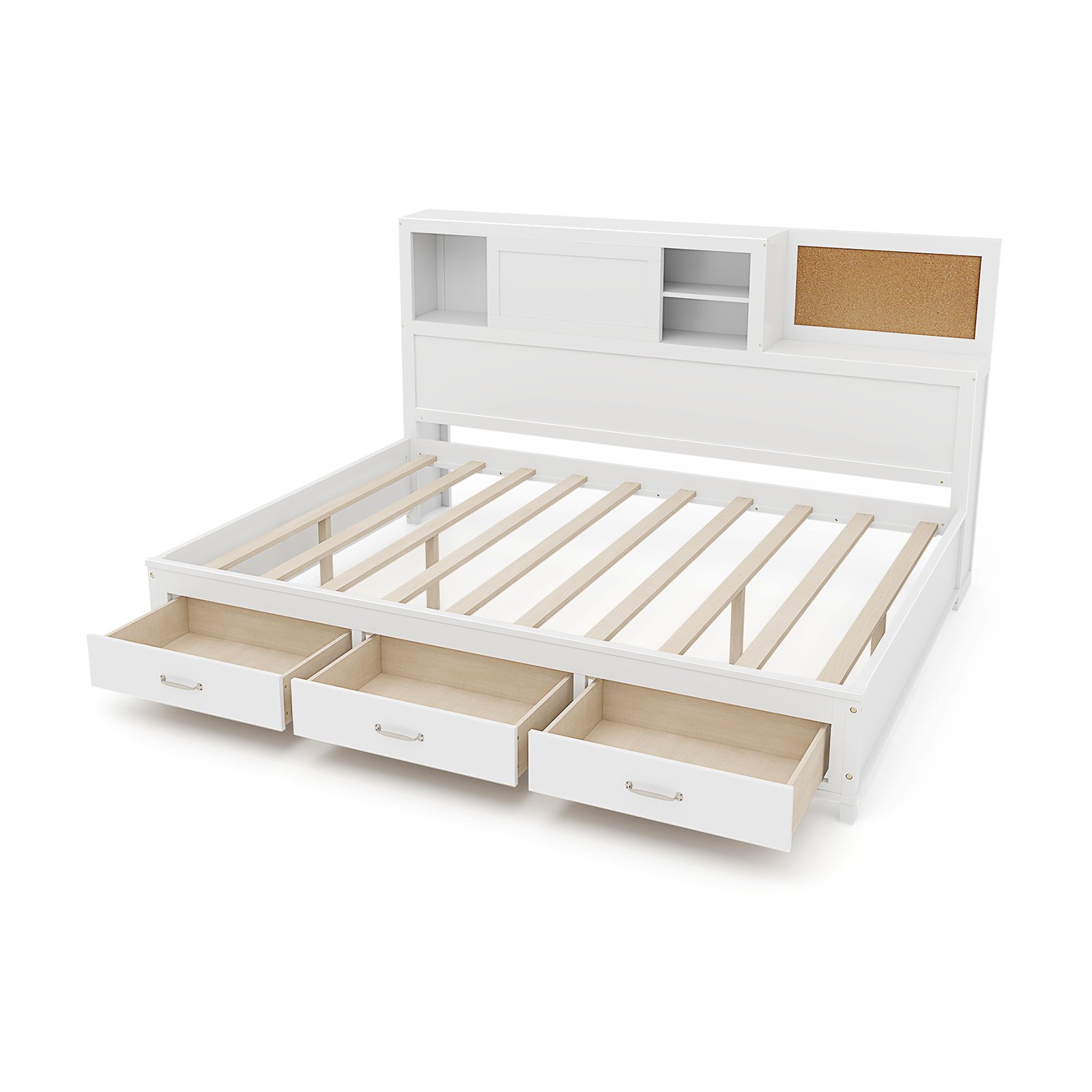 Double Bed - OCOEE 4ft6 Day Bed with 3 Storage Drawers White - Savings Store