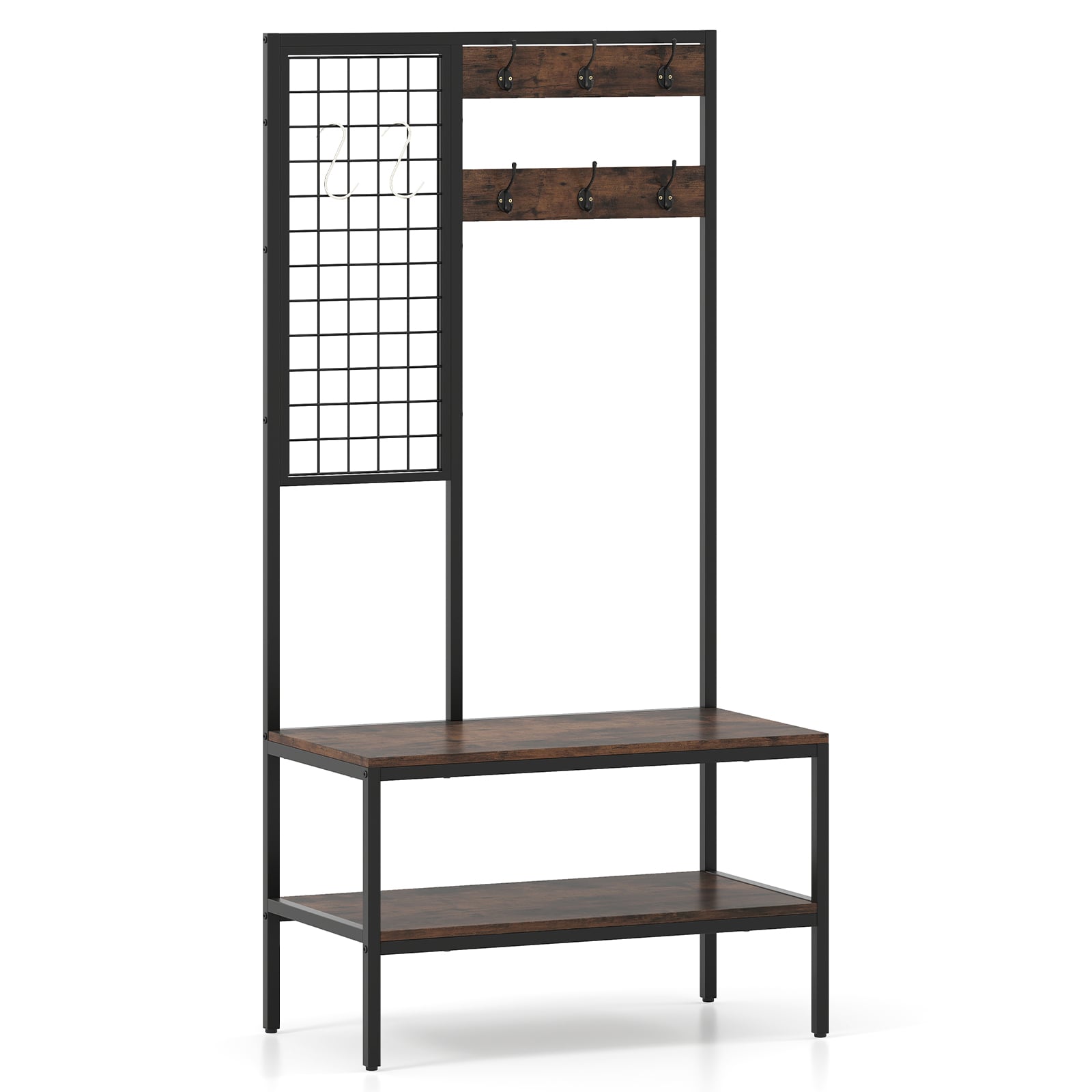 4 in 1 Hall Tree with Shoe Bench and 8 Hanging Hooks for Entryway - Savings Store