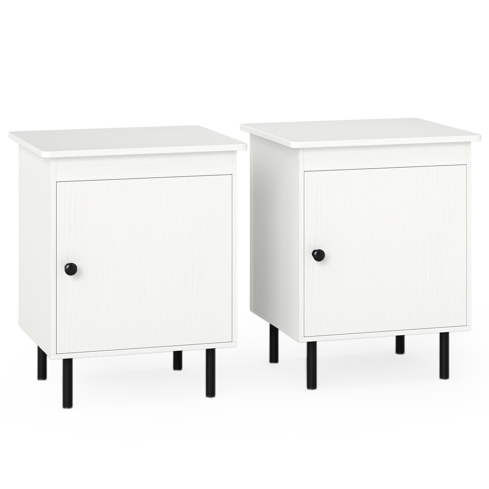 Set of 2 modern Nightstand with Cabinet and Heavy-Duty Metal Legs-White - Savings Store