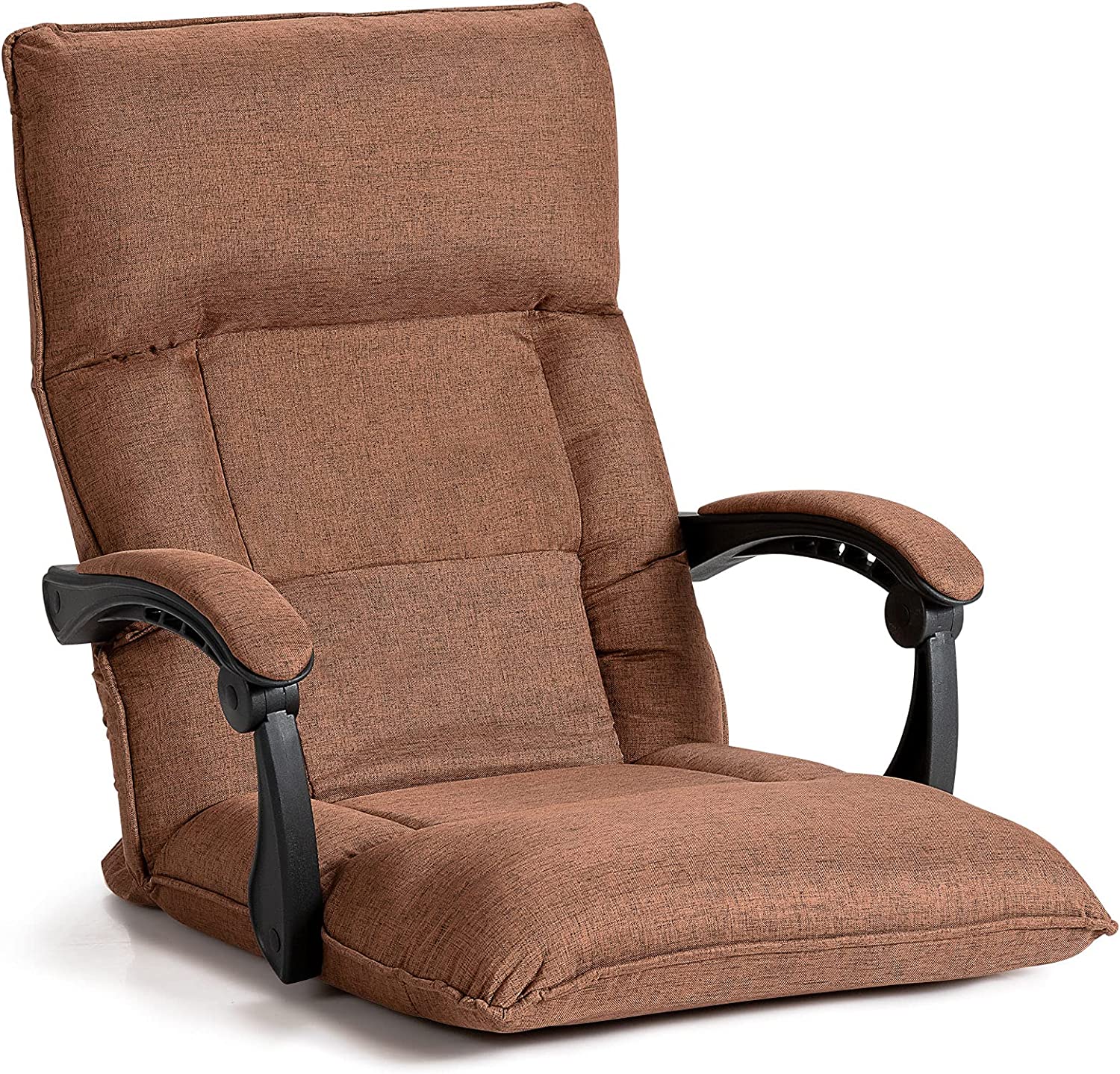 Floor Sofa Chair with 14-Position Adjustable Backrest-Brown - Savings Store