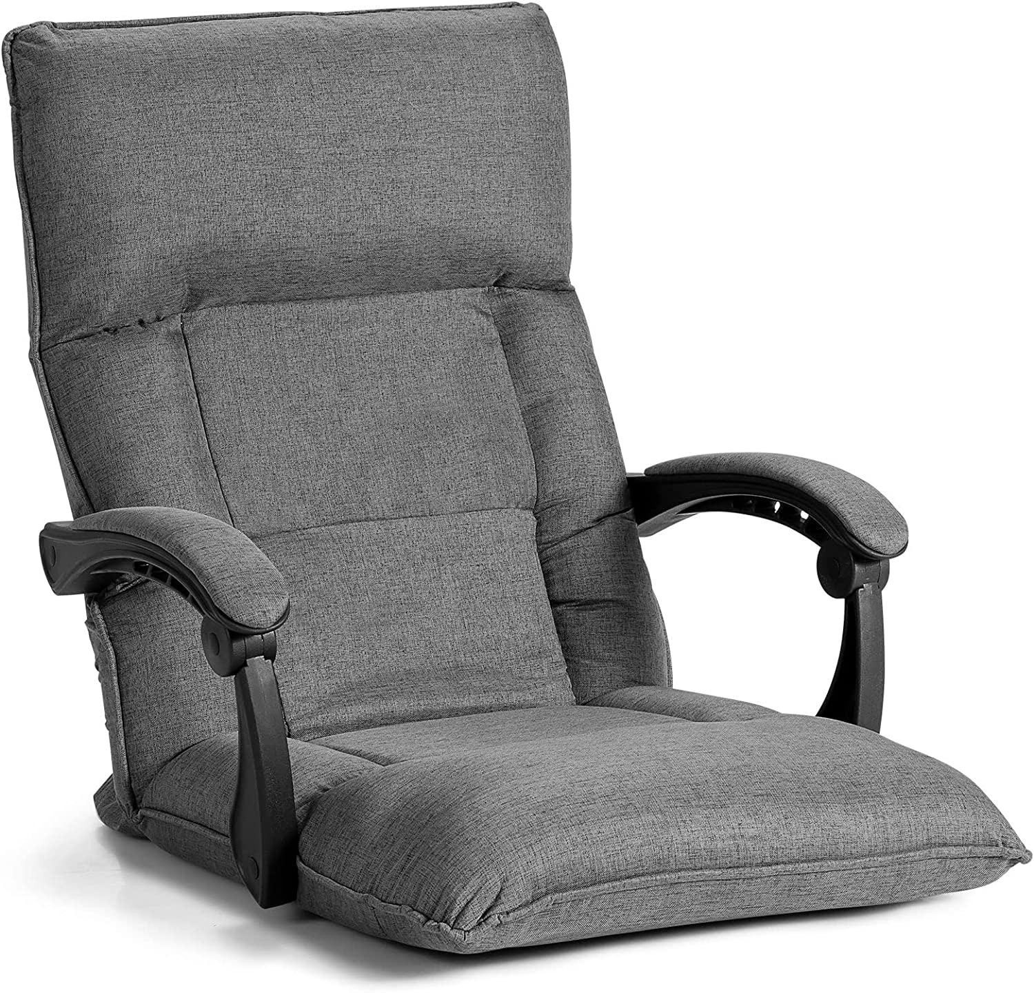 Floor Sofa Chair with 14-Position Adjustable Backrest-Grey - Savings Store