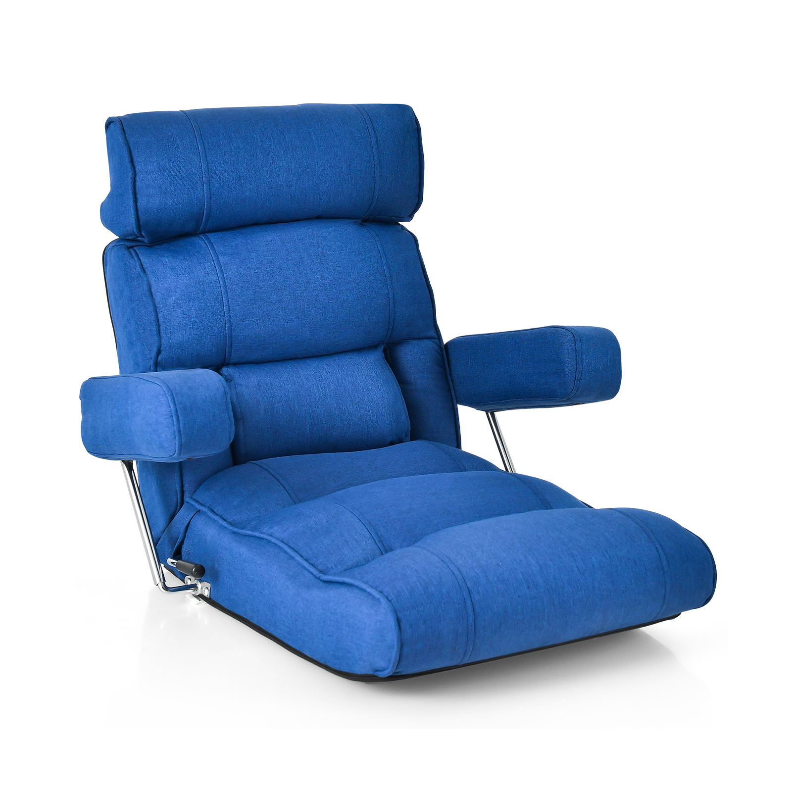 Ergonomic Sofa Lounger Chair with Stepless Adjustment Back-Blue - Savings Store