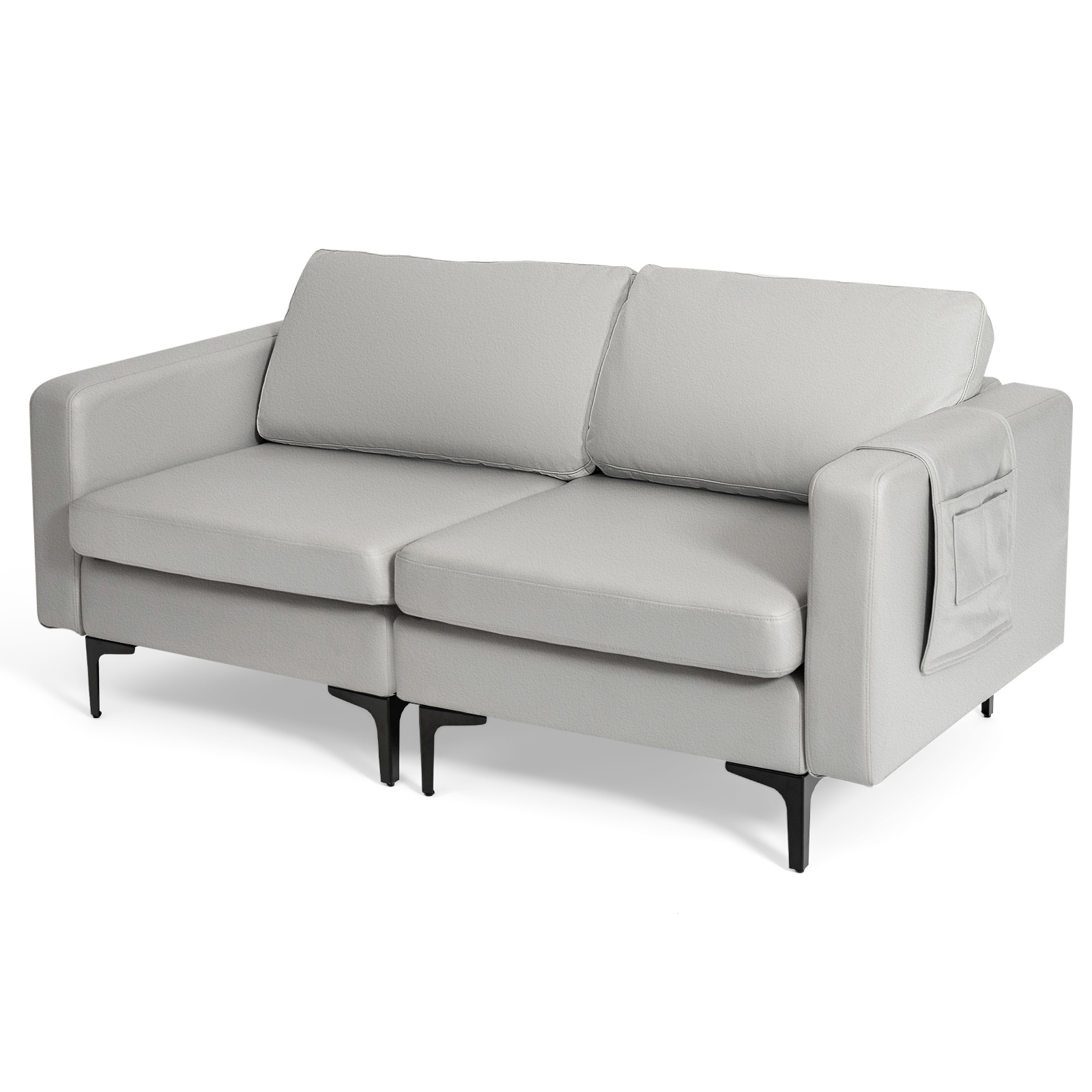 Modern 2-Seat Modern Sofa Couch with Detachable Remote Control Holder-Light Grey - Savings Store
