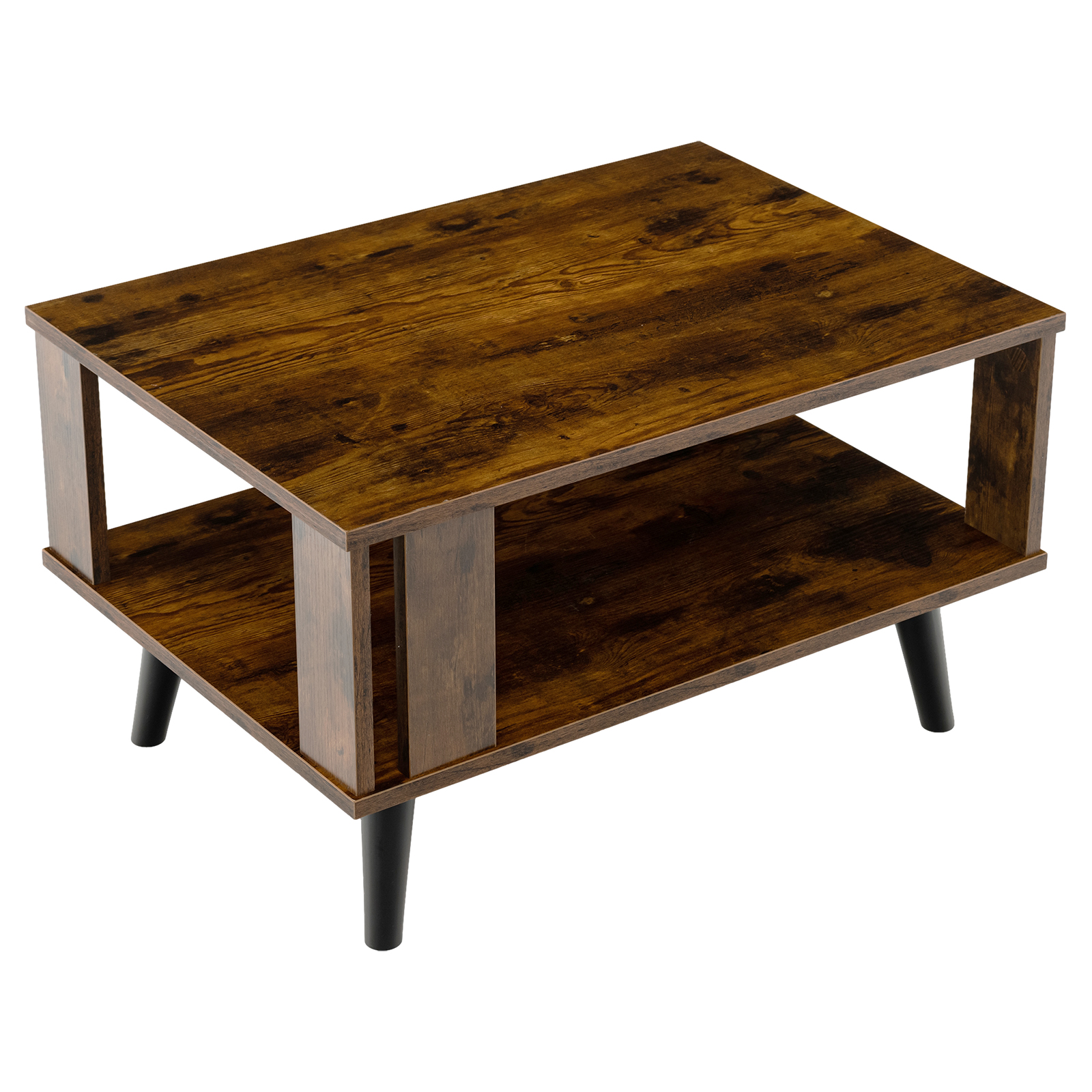 Wooden Industrial Coffee Table with Storage Shelf for Home Office-Brown - Savings Store