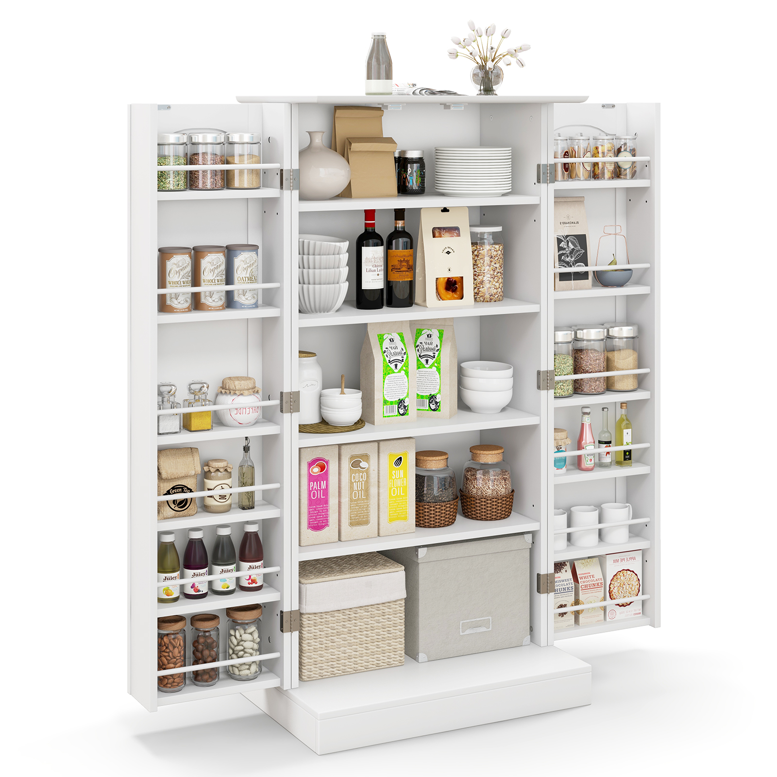 120cm Kitchen Pantry Cabinet with Doors and Adjustable Shelves-White - Savings Store