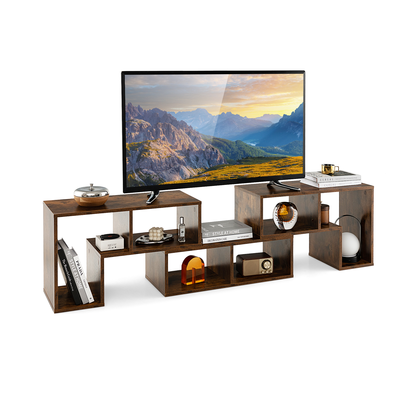 3 Pieces Convertible TV Stand for TVs up to 65 Inches-Rustic Brown - Savings Store