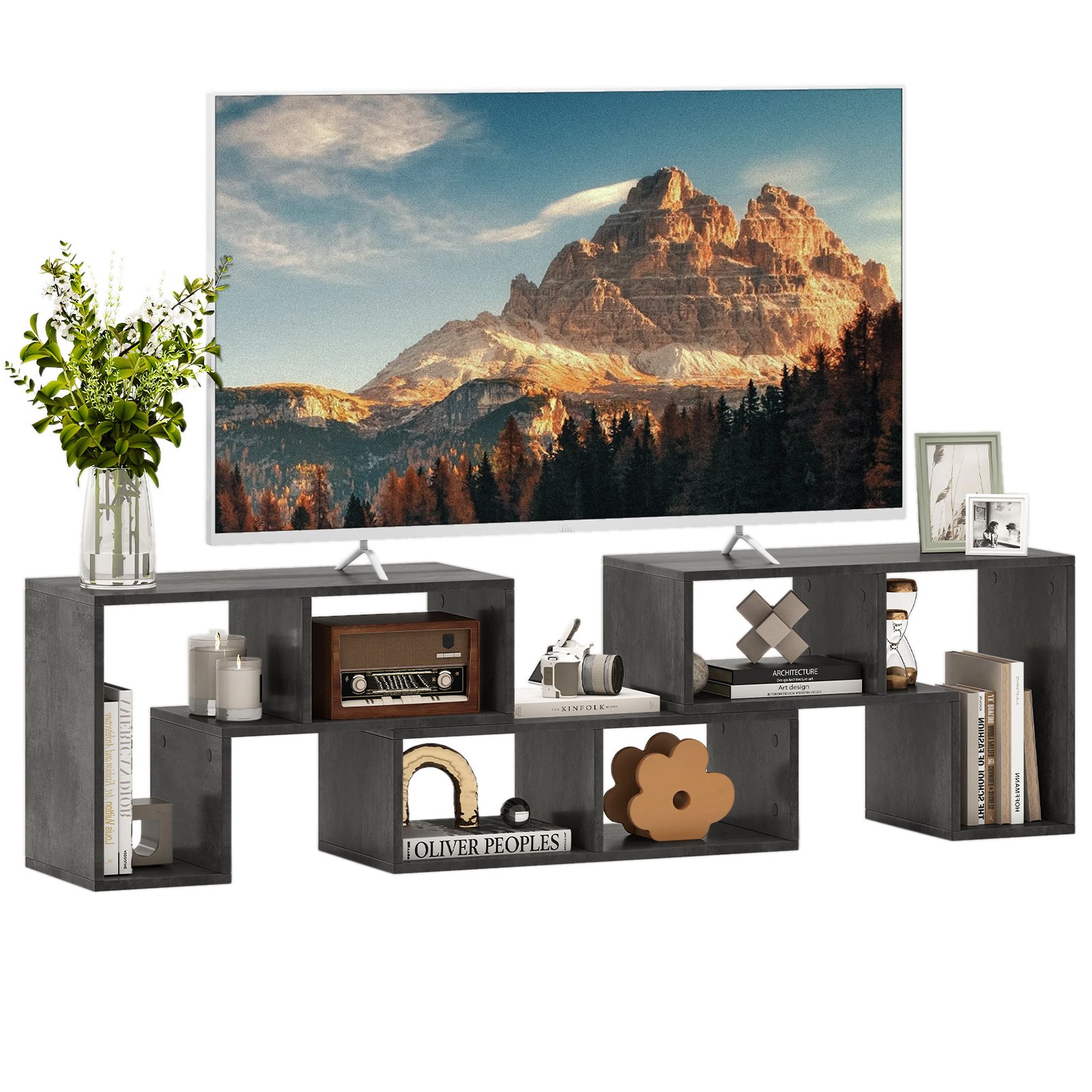 3 Pieces Convertible TV Stand for TVs up to 65 Inches-Grey - Savings Store