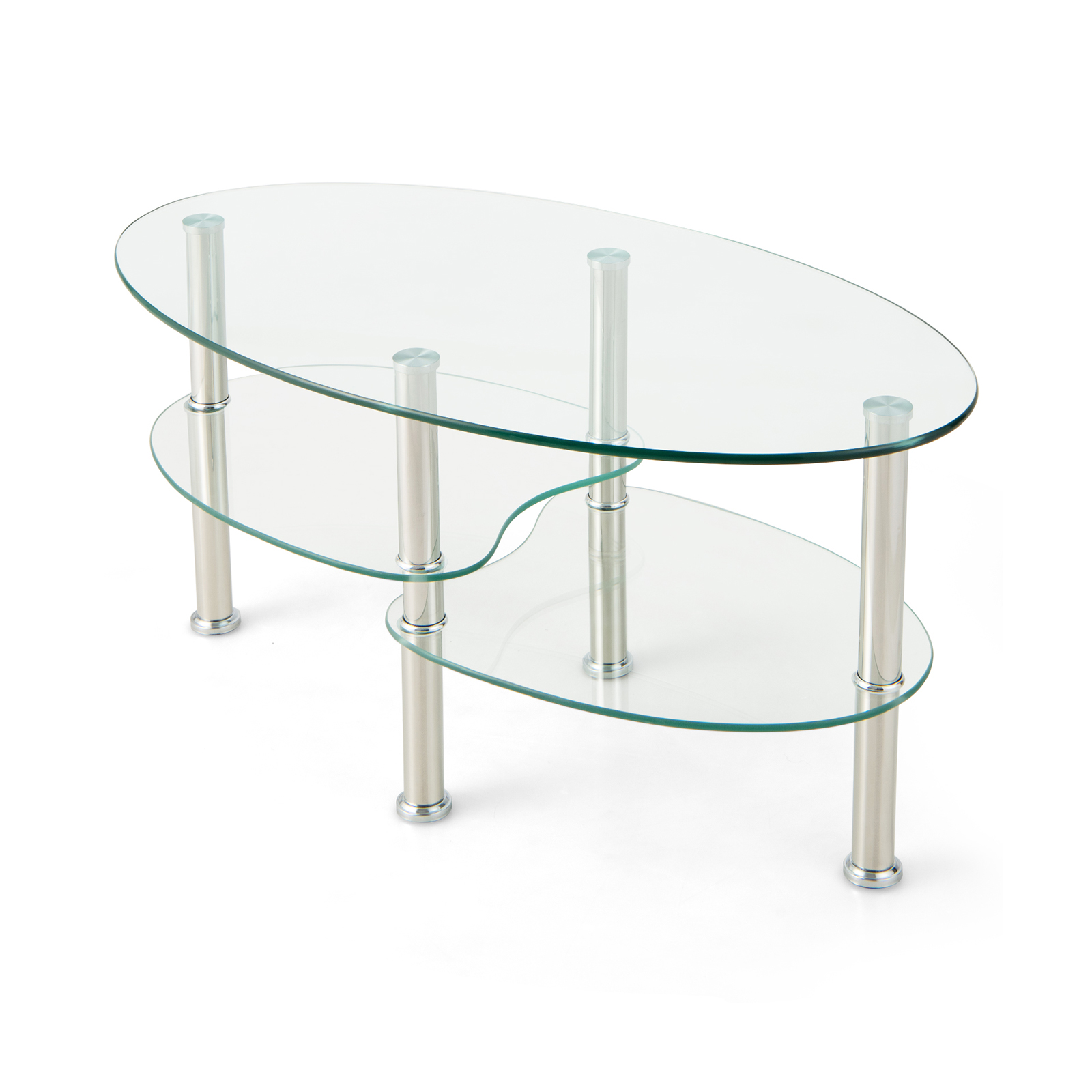 3-tier Tempered Glass Coffee Table wIth Steel Frame-Transparent - Savings Store