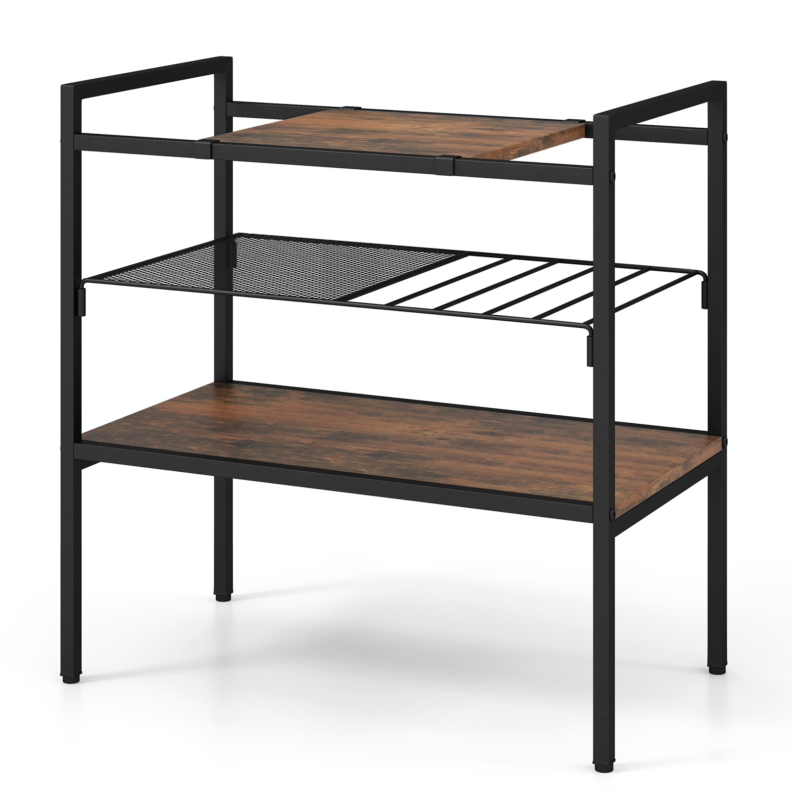 Sofa Side Table with Removable Panel and Mesh Shelf-Rustic Brown - Savings Store