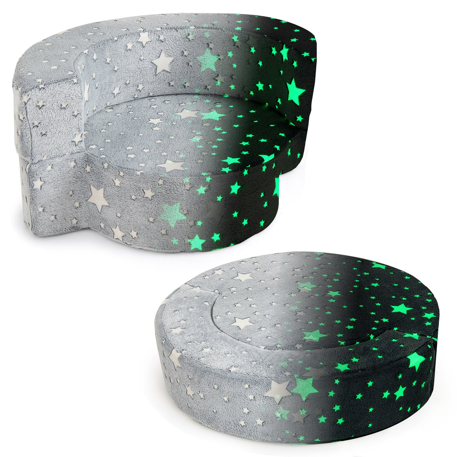 Convertible Glow-in-the-Dark Kids Sofa with Removable Washable Cover-Grey